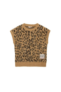 Sleeveless knitted jacquard print jumper - Tannin Brown