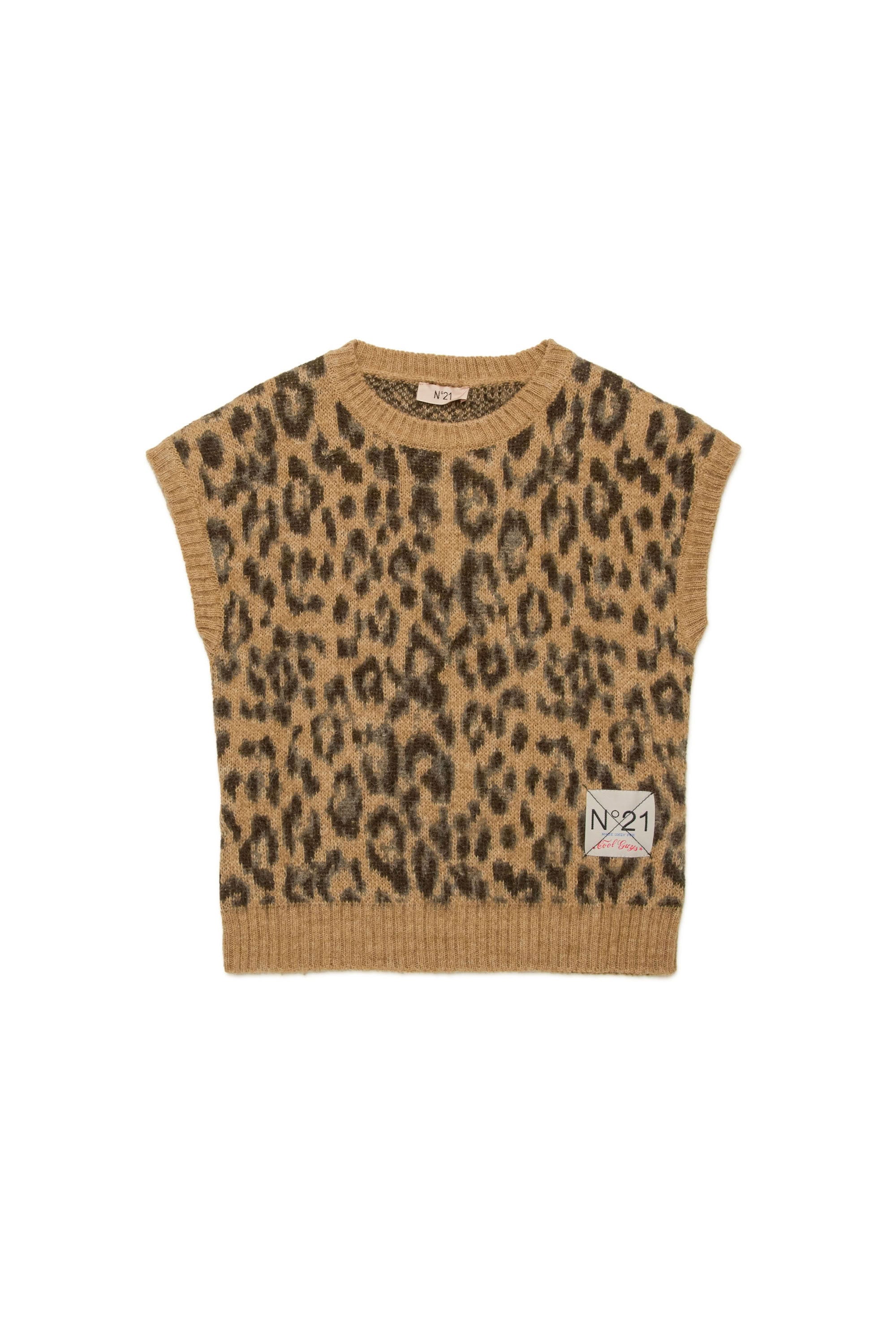 Sleeveless knitted jacquard print jumper - Tannin Brown