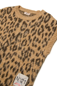 Sleeveless knitted jacquard print jumper - Tannin Brown