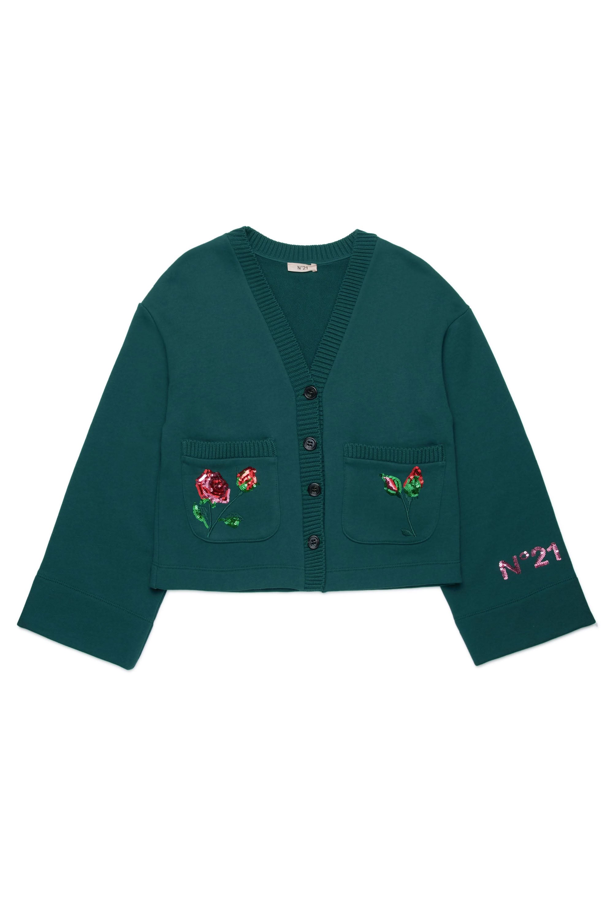 Cardigan à boutons en maille - Lily White à boutons avec paillettes brodées - Rain Forest