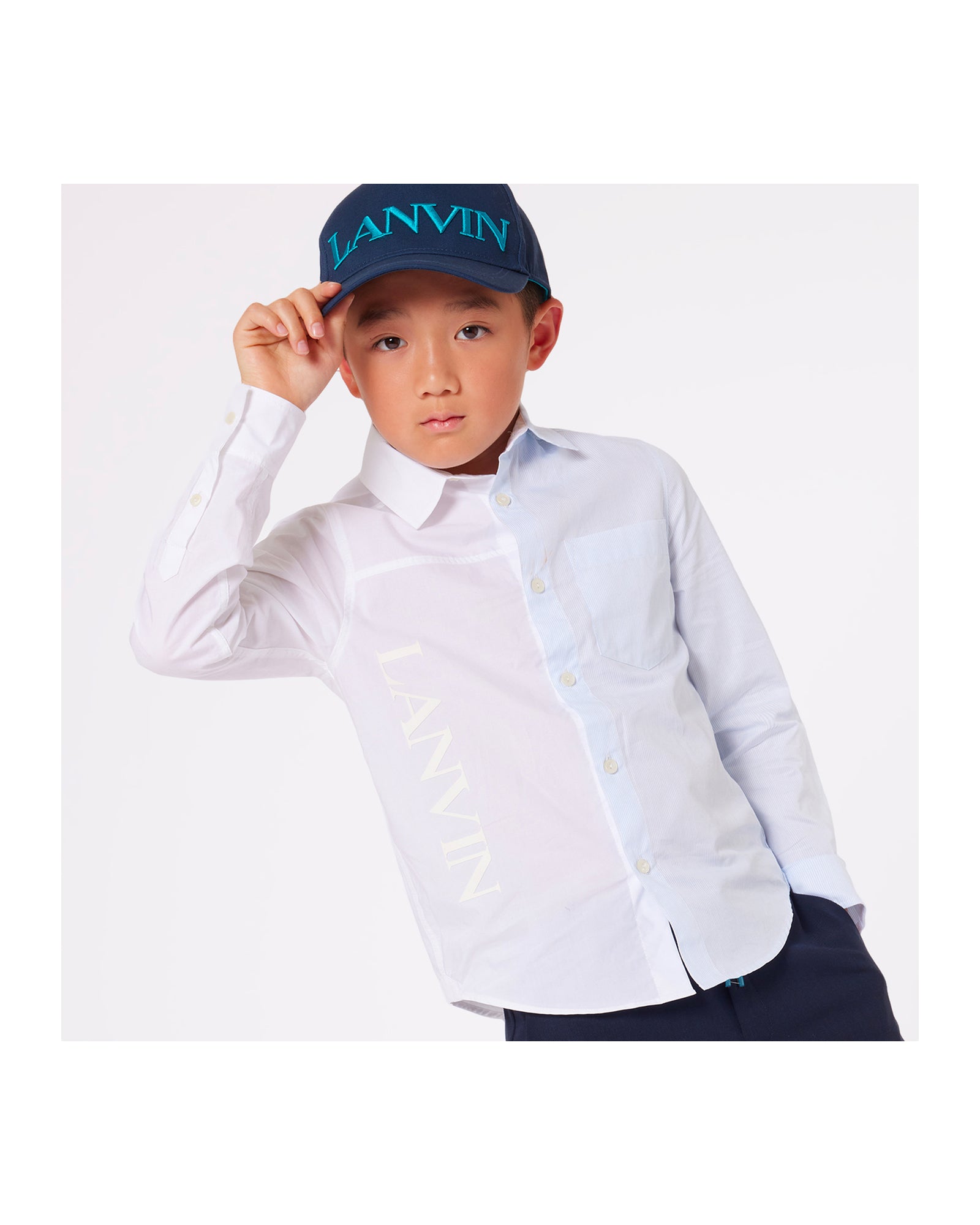 Chemise à manches longues - Blanc Bleu