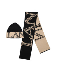 Bonnet echarpe en coton - Noir Beige