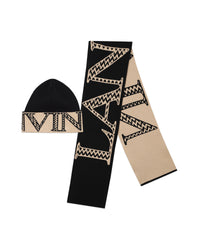 Bonnet echarpe en coton - Noir Beige