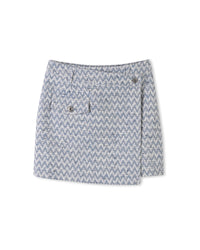Jupe portefeuille en tweed ceinturée - Blanc Bleu