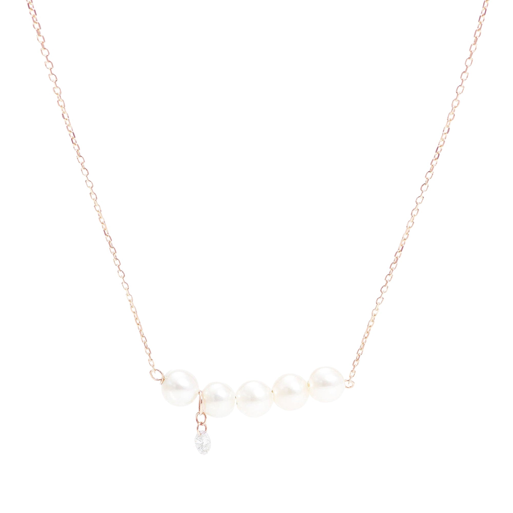 Collier Aphrodite orné de perles & serti d'un diamant - Or Rose