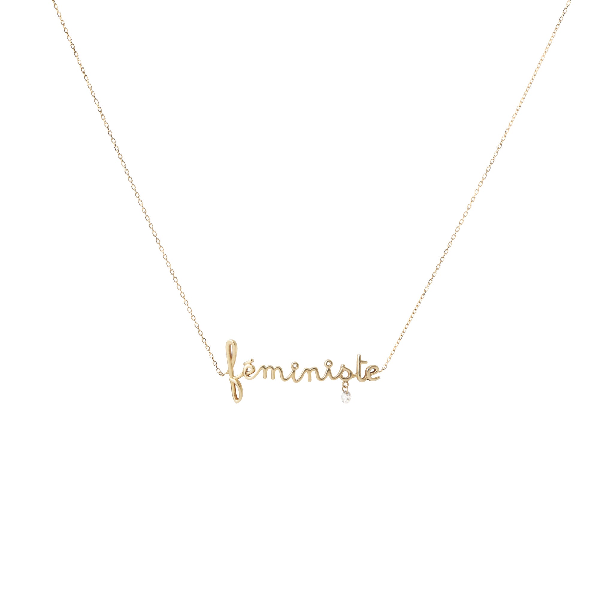 Collier Around The World Féministe serti d'un diamant - Or Jaune