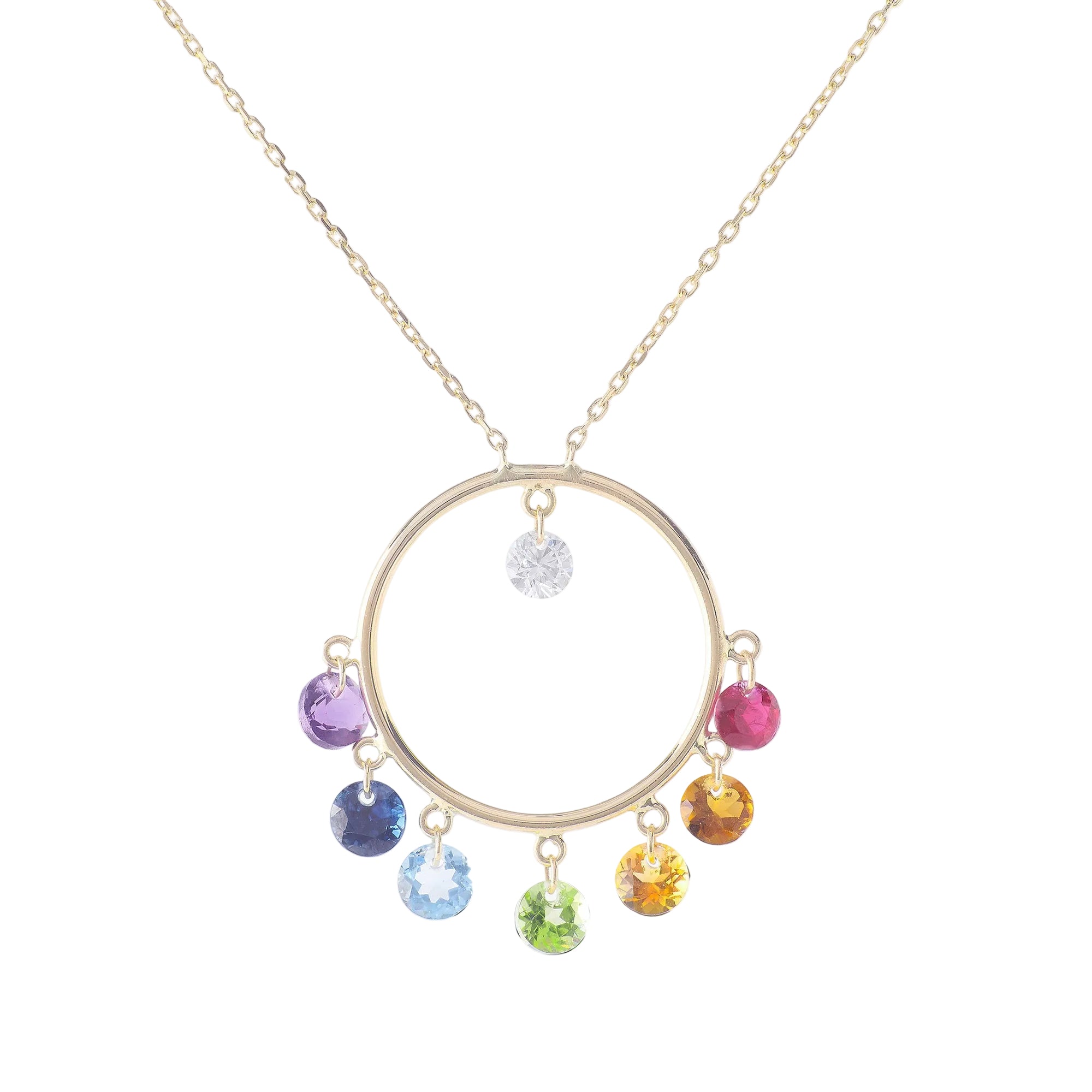 Collier Chakras cercle serti d'un diamant & de pierres précieuses - Or Jaune