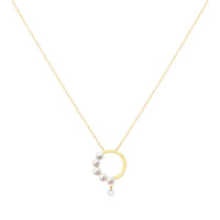 Collier Aphrodite cercle orné de perles & serti d'un diamant - Or Jaune