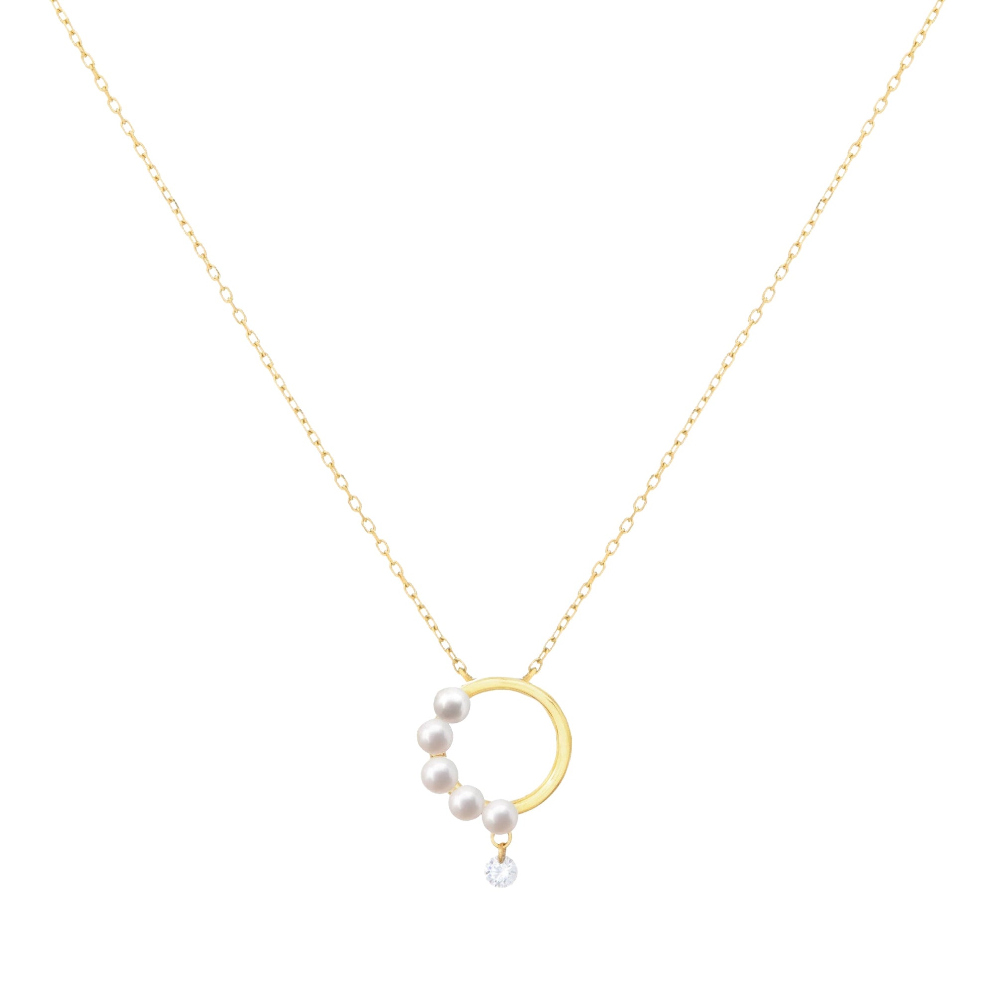 Collier Aphrodite cercle orné de perles & serti d'un diamant - Or Jaune