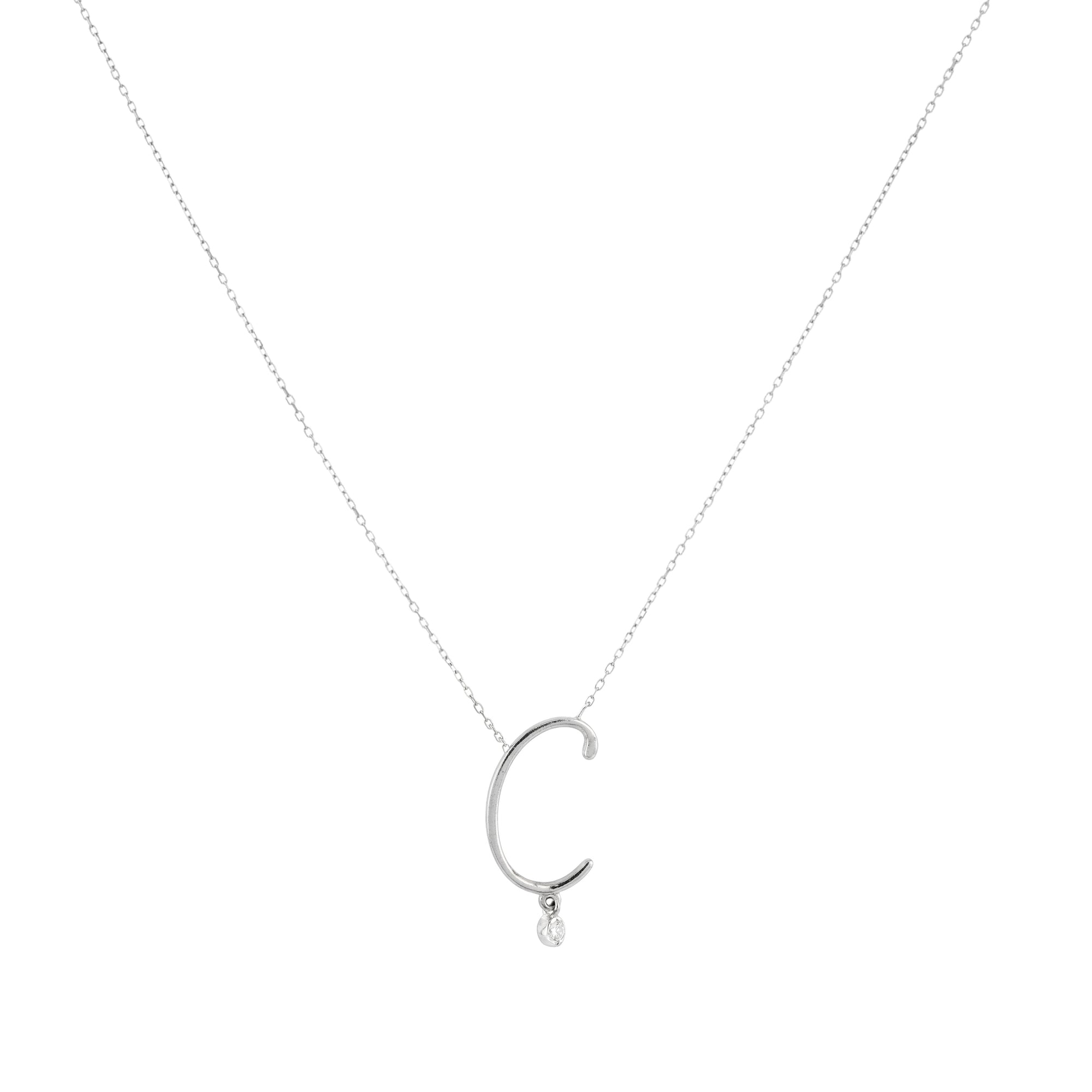 Alphabet Letter C necklace set with a diamond - White gold
