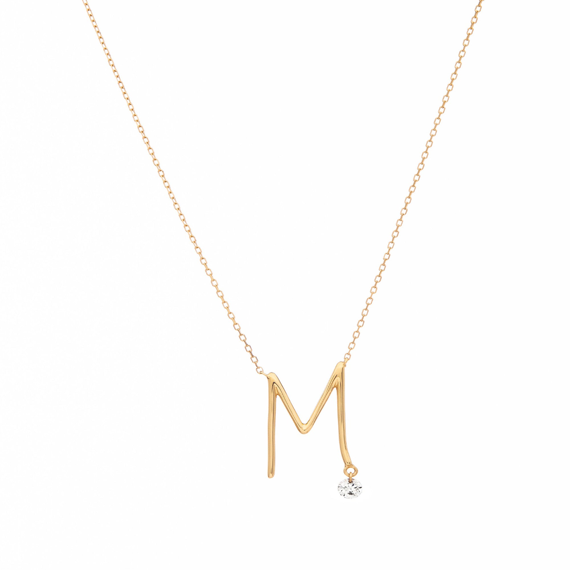 Collier Alphabet Lettre M serti d'un diamant - Or Jaune