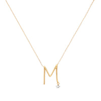 Collier Alphabet Lettre M serti d'un diamant - Or Jaune