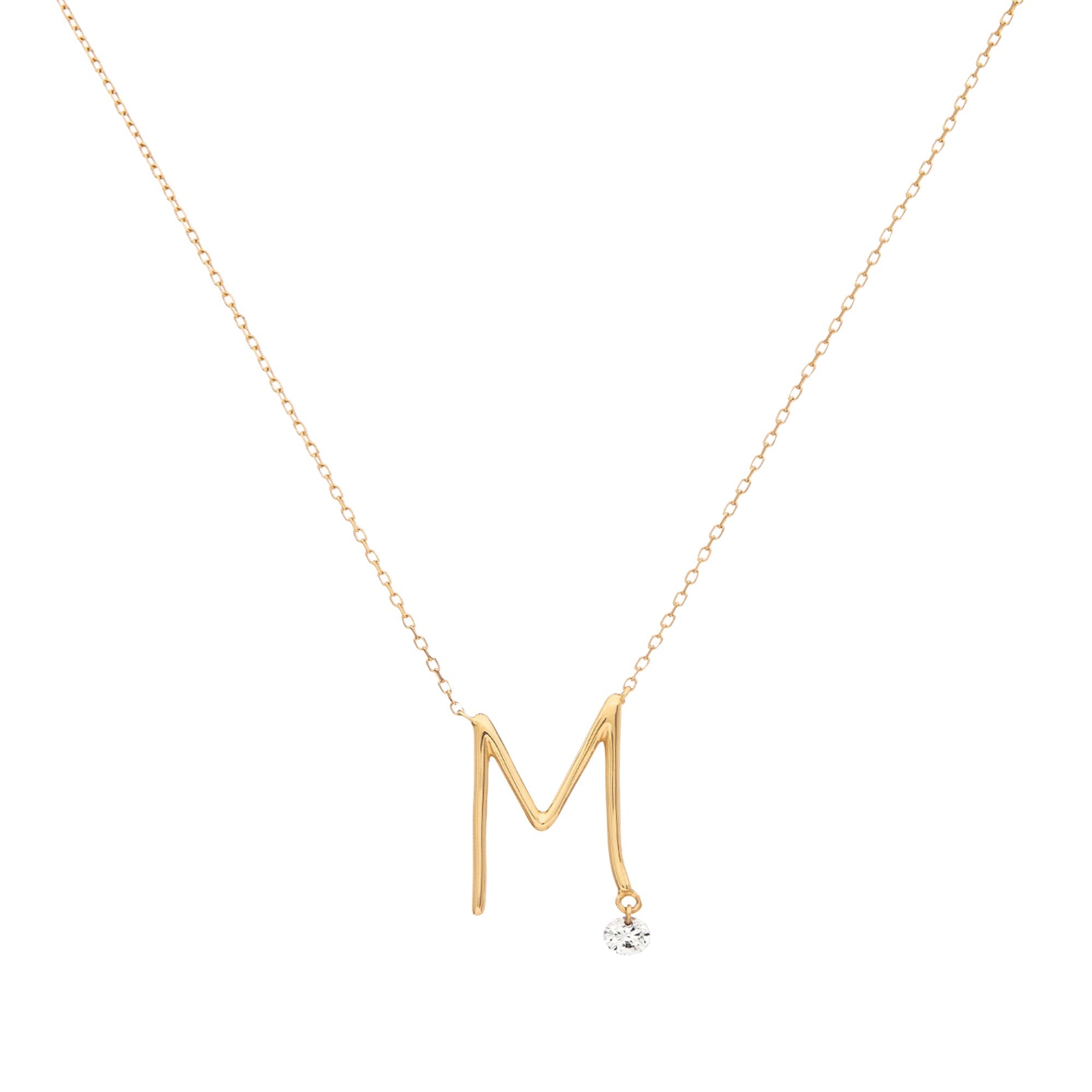 Collier Alphabet Lettre M serti d'un diamant - Or Jaune