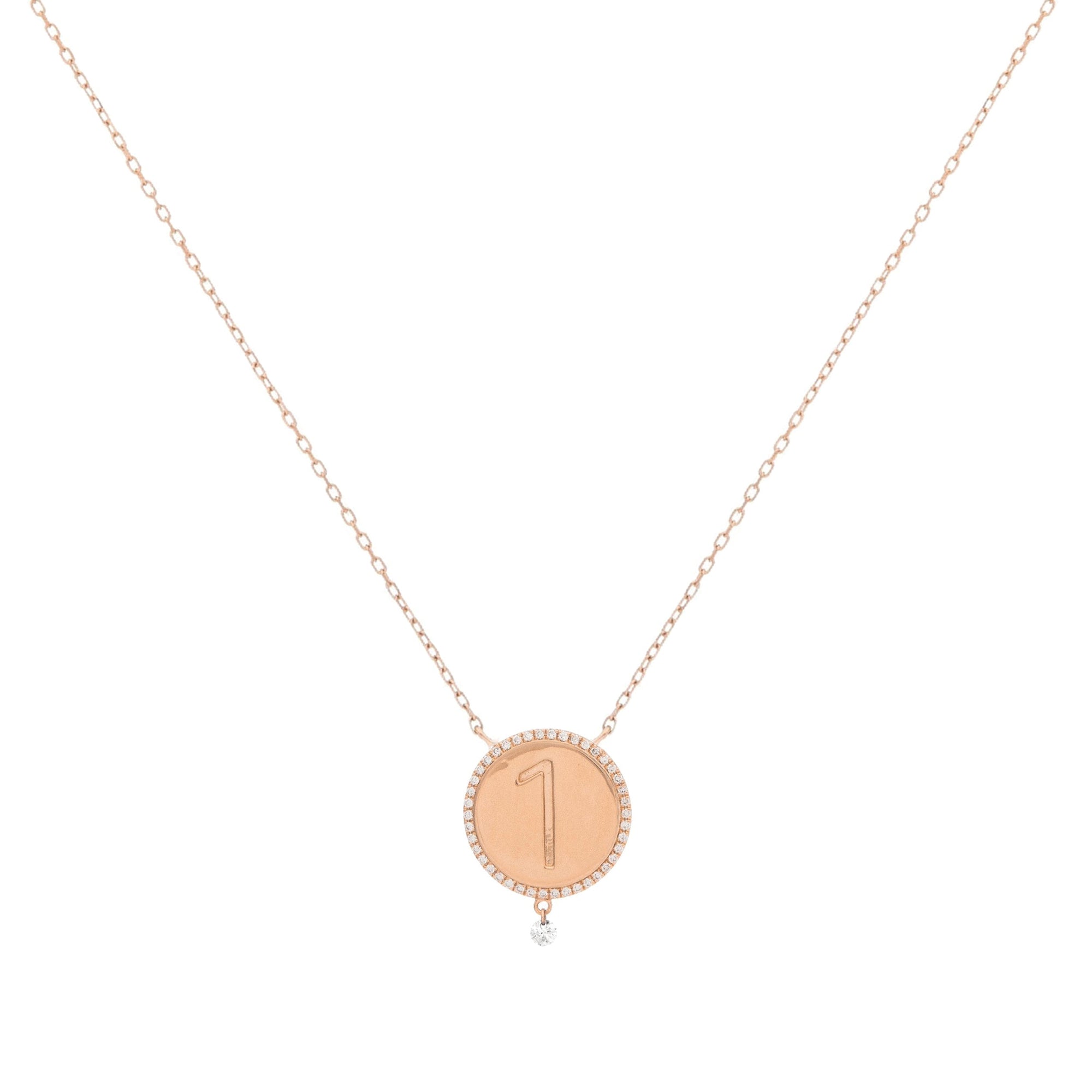 Collier One Médaillon N°1 serti d'un diamant - Or Rose