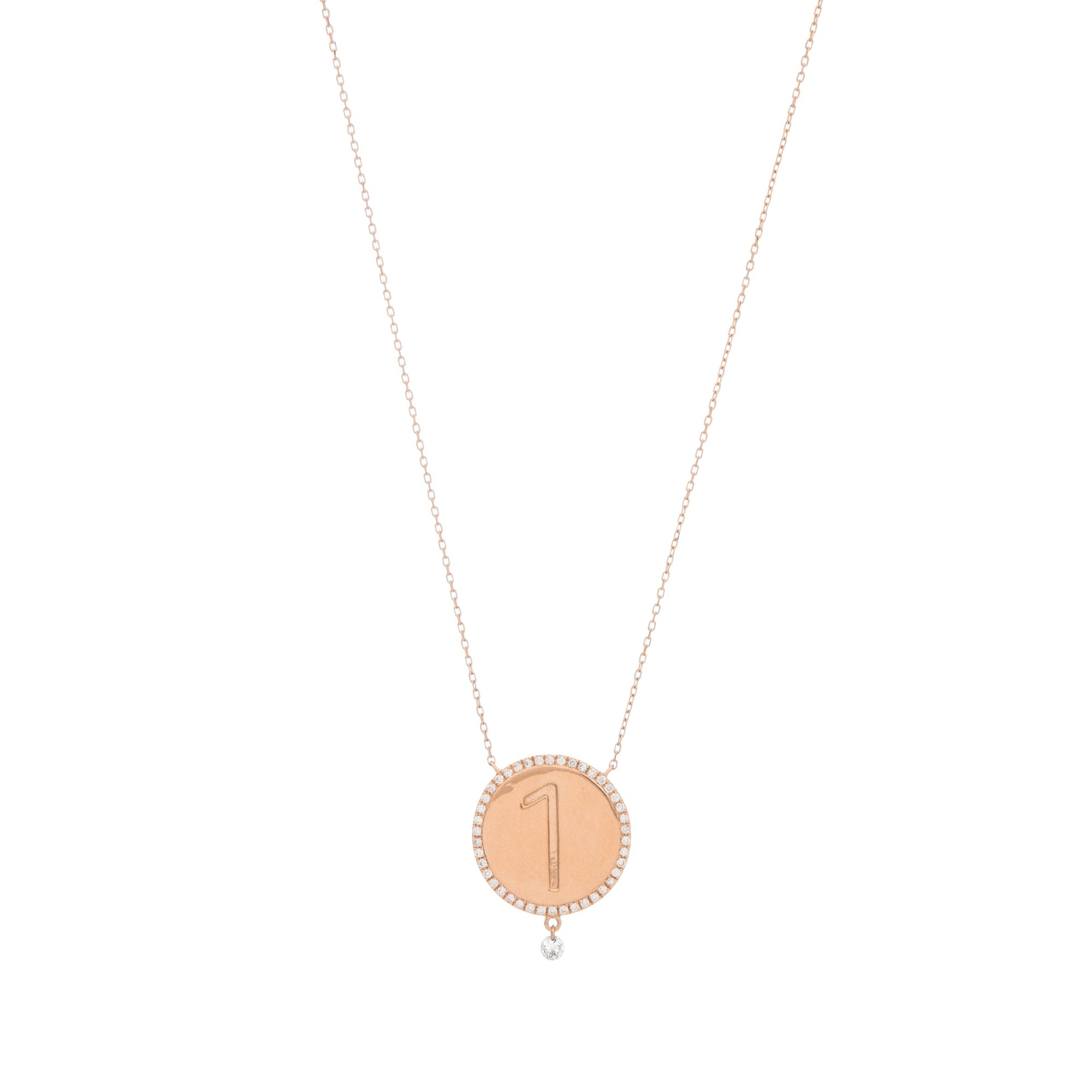 1qty NEW / Collier médaillon numéro 1-Rose