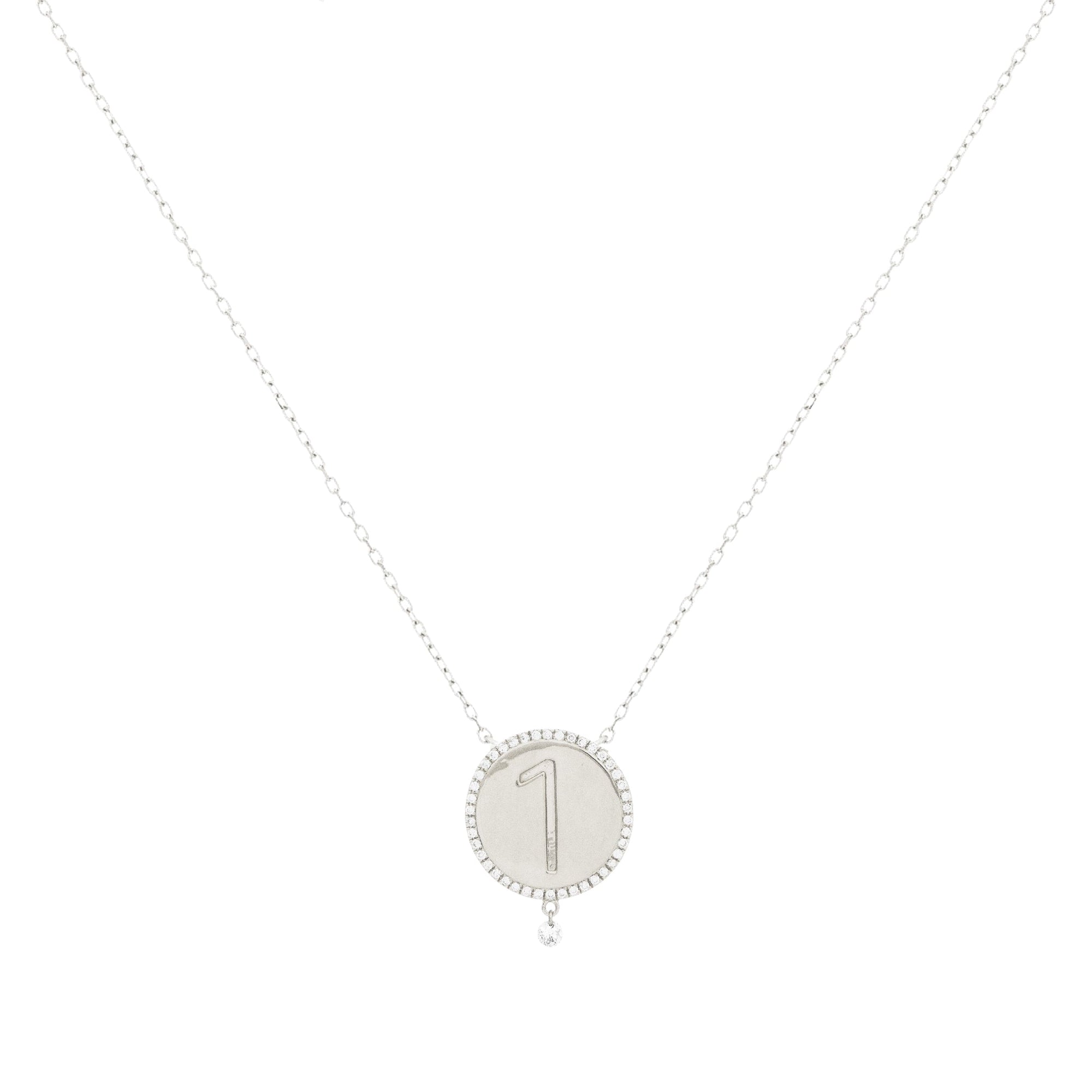 Collier One Médaillon N°1 serti d'un diamant - Or Blanc