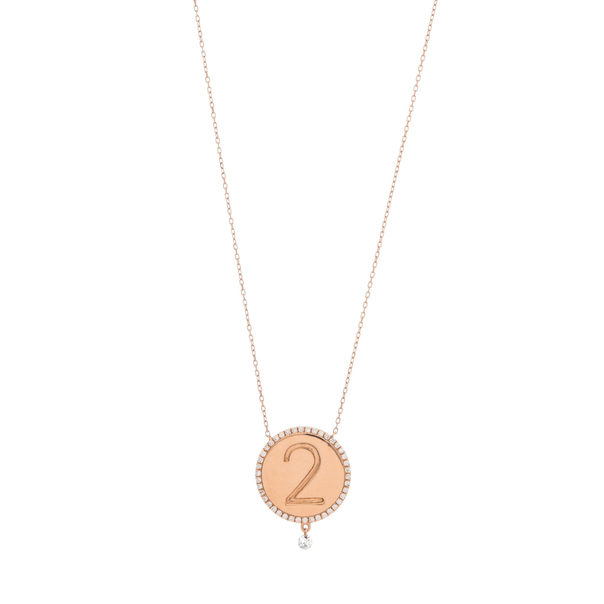 1qty NEW / Collier médaillon numéro 2-Rose