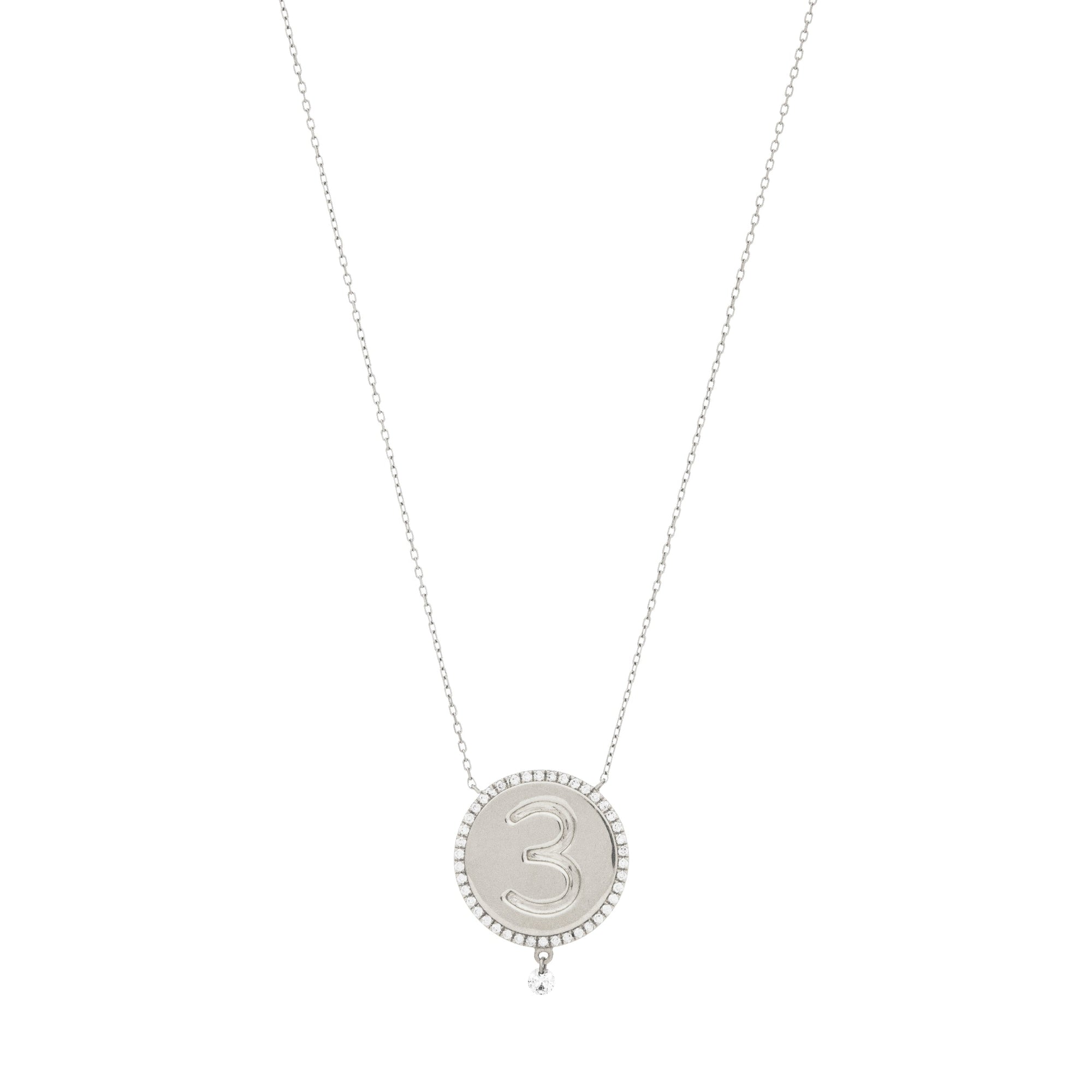 1qty NEW / Collier médaillon numéro 3-Blanc