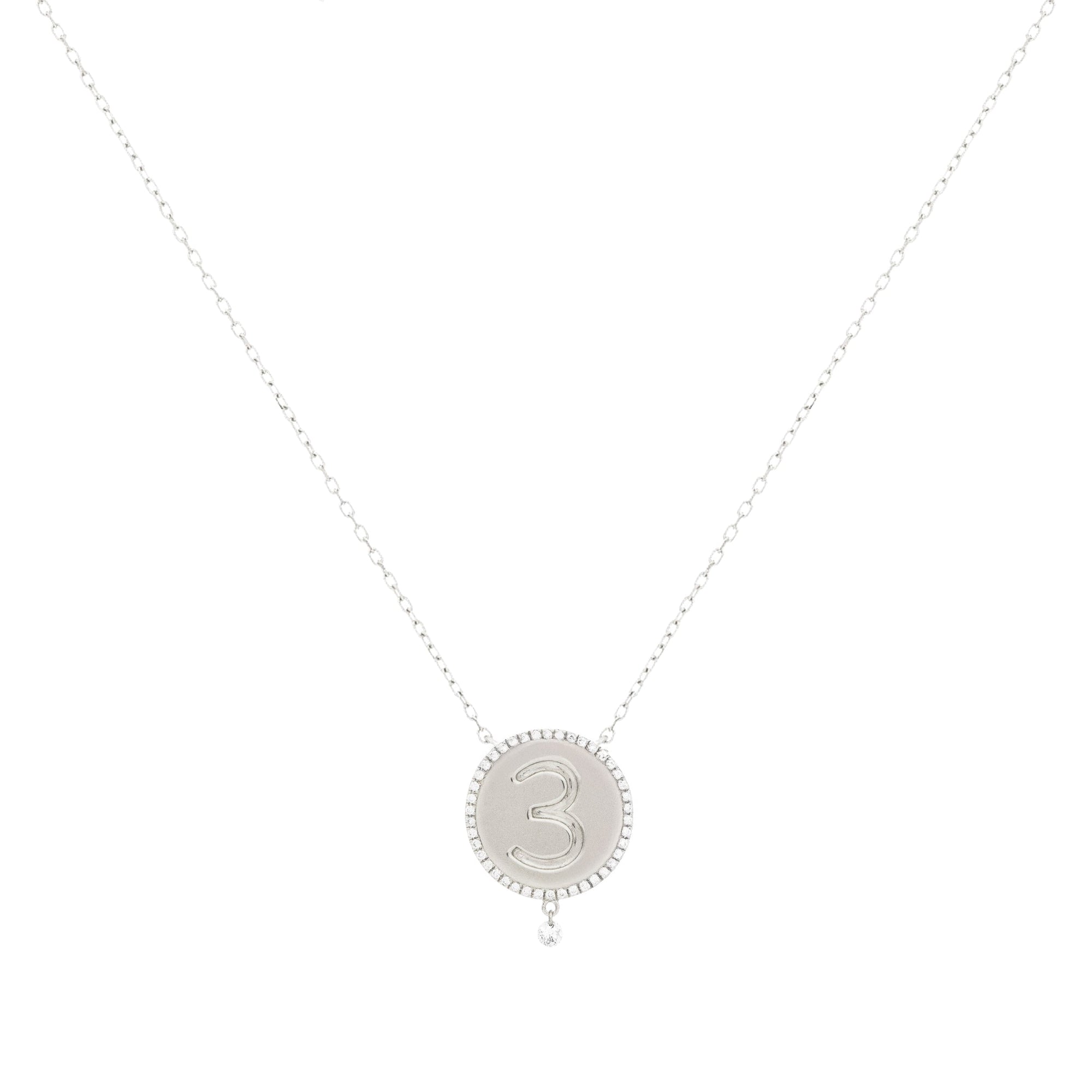 Collier One Médaillon N°3 serti d'un diamant - Or Blanc