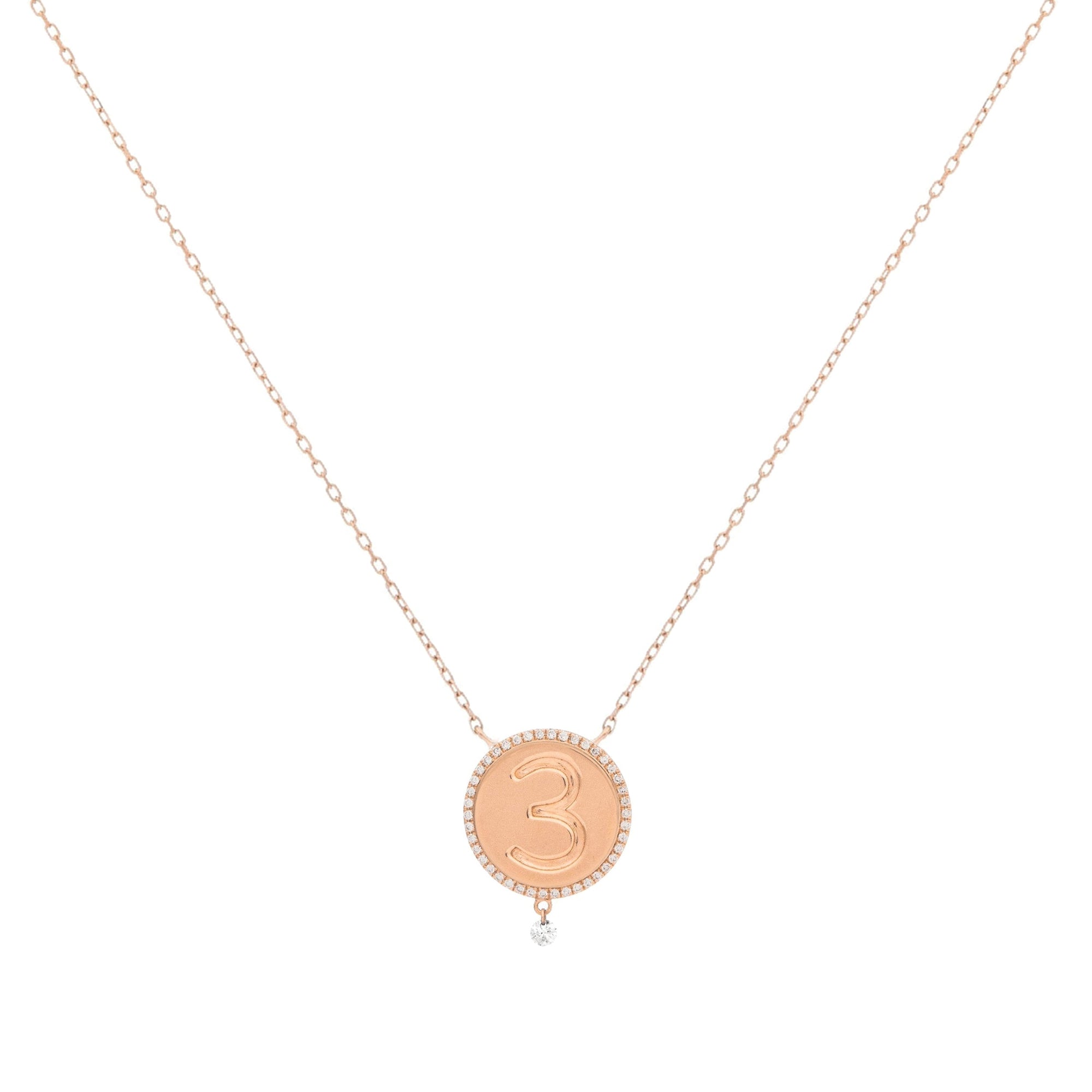 Collier One Médaillon N°3 serti d'un diamant - Or Rose
