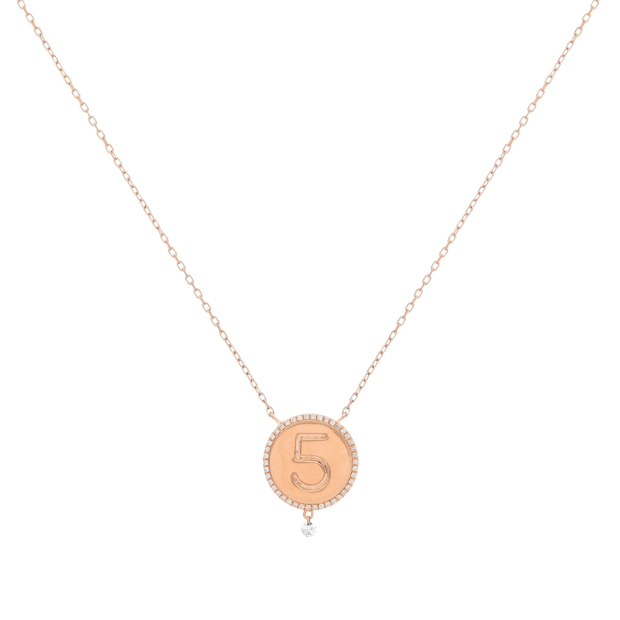 Collier One Médaillon N°5 serti d'un diamant - Or Rose