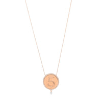 1qty NEW / Collier médaillon numéro 5-Rose
