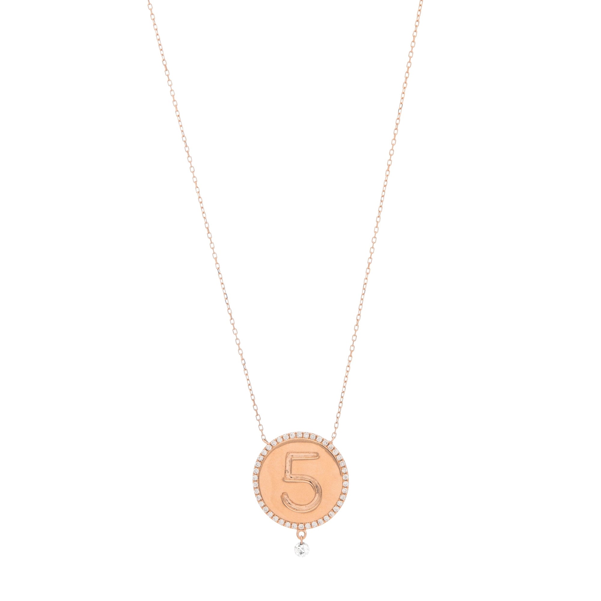 1qty NEW / Collier médaillon numéro 5-Rose