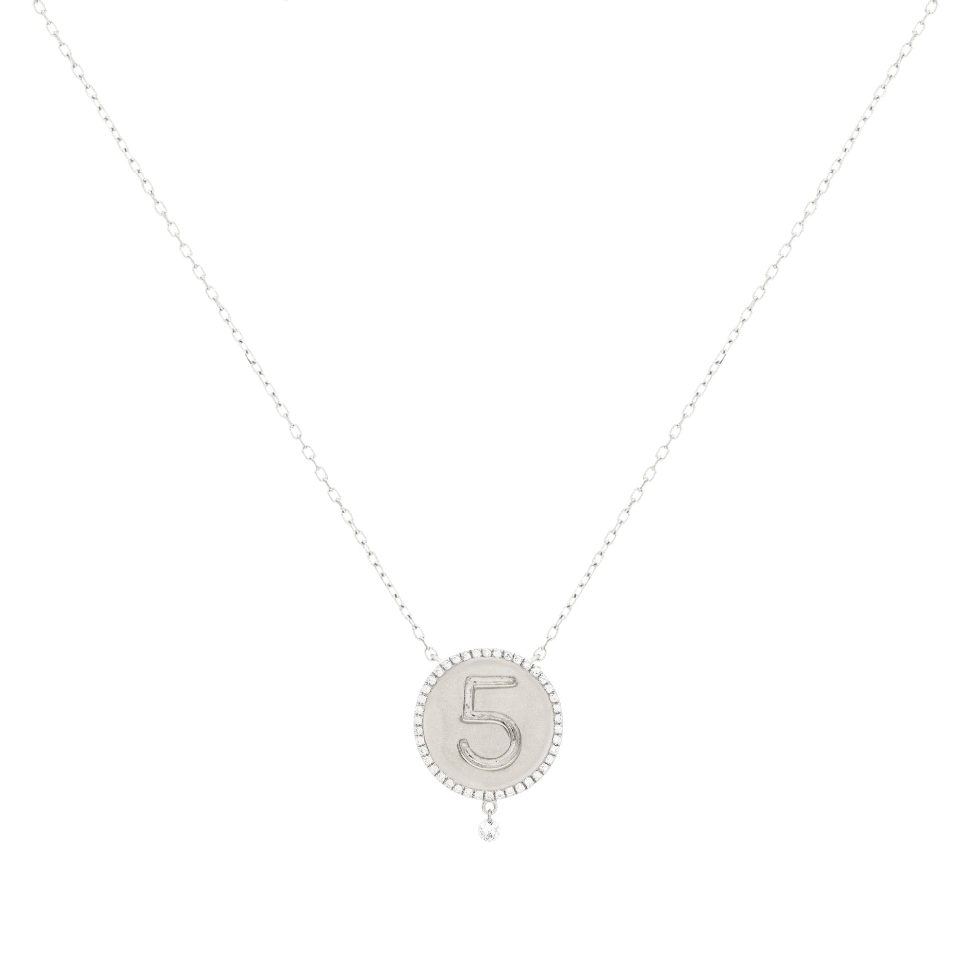 Collier One Médaillon N°5 serti d'un diamant - Or Blanc