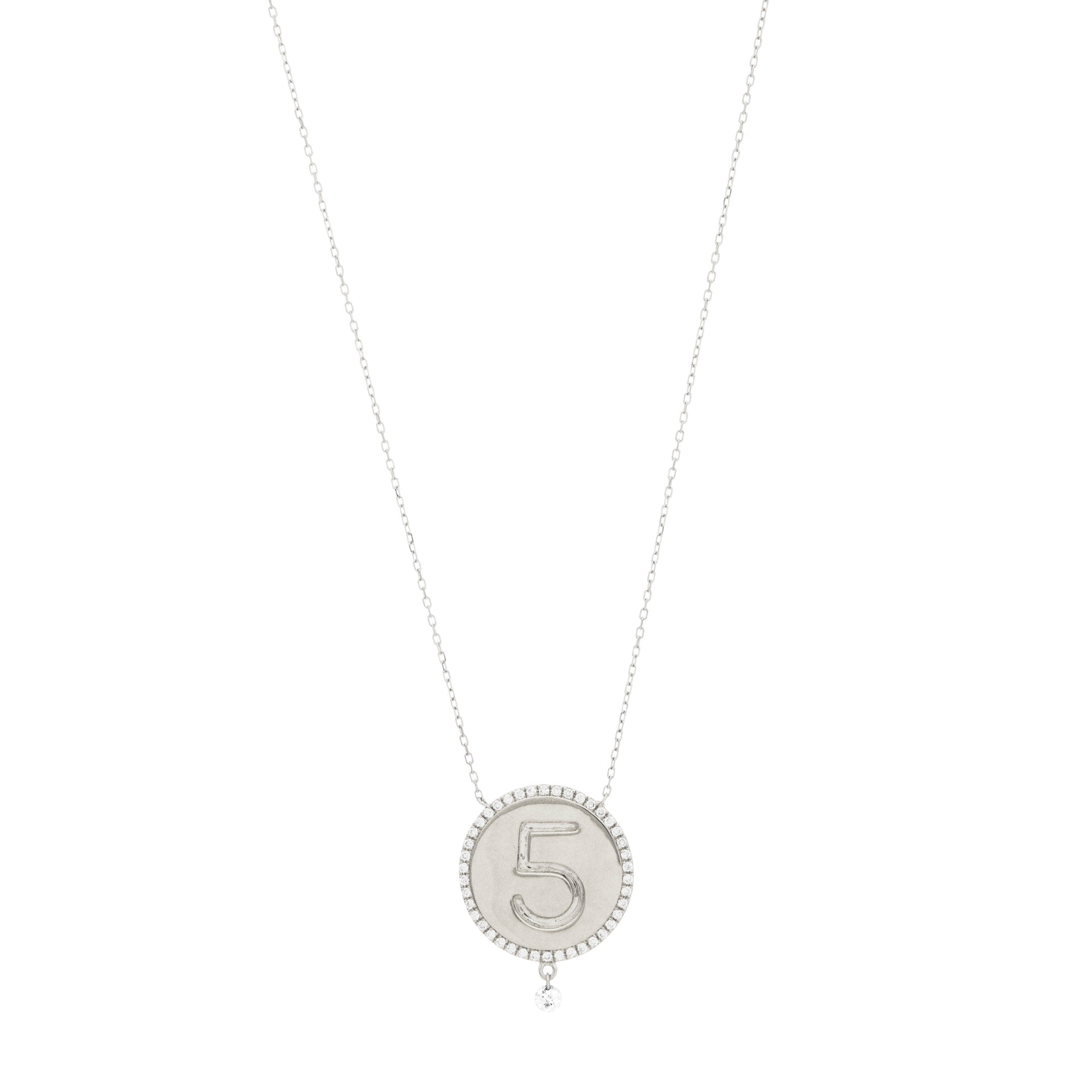 1qty NEW / Collier médaillon numéro 5-Blanc