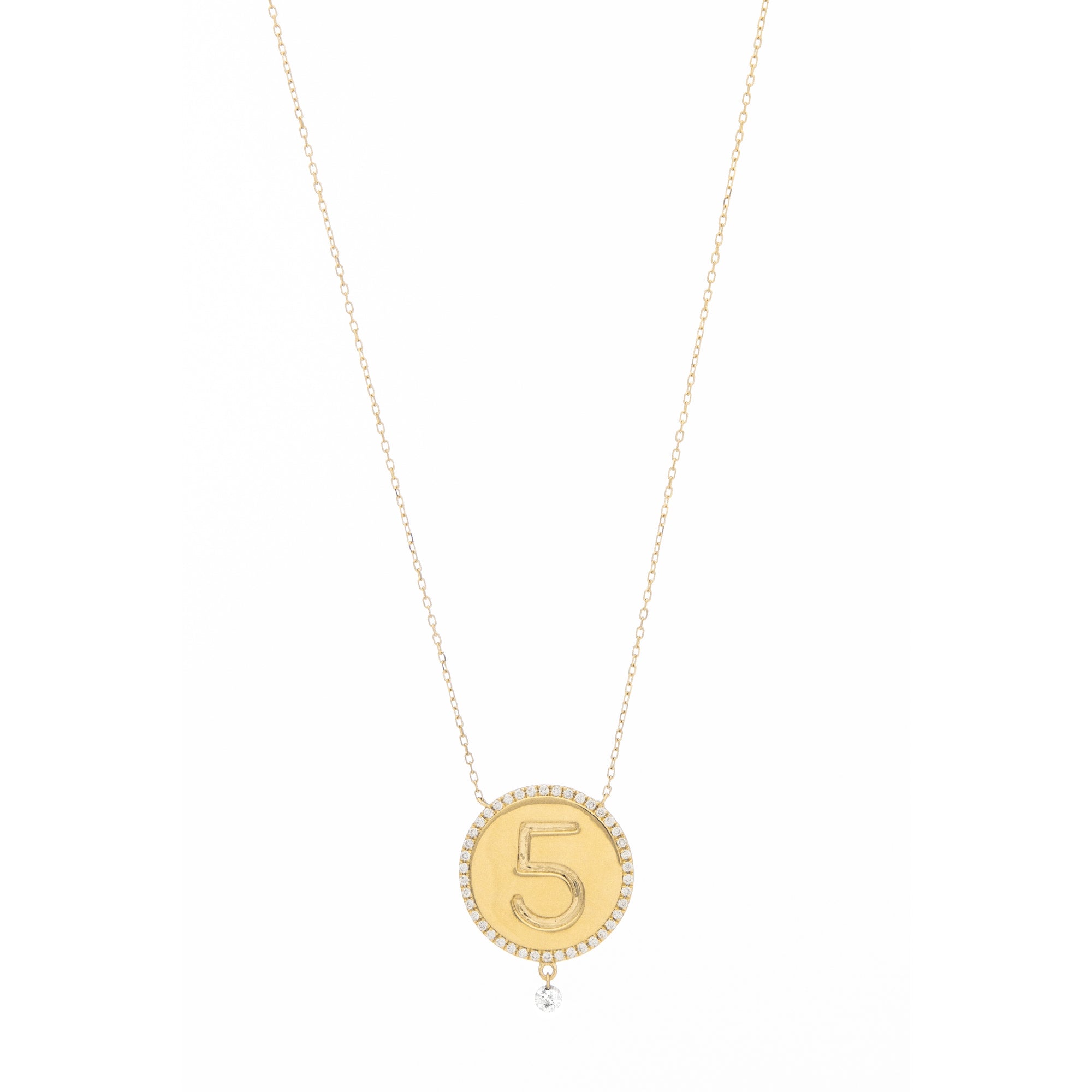 2qty NEW / Collier médaillon numéro 5-Jaune