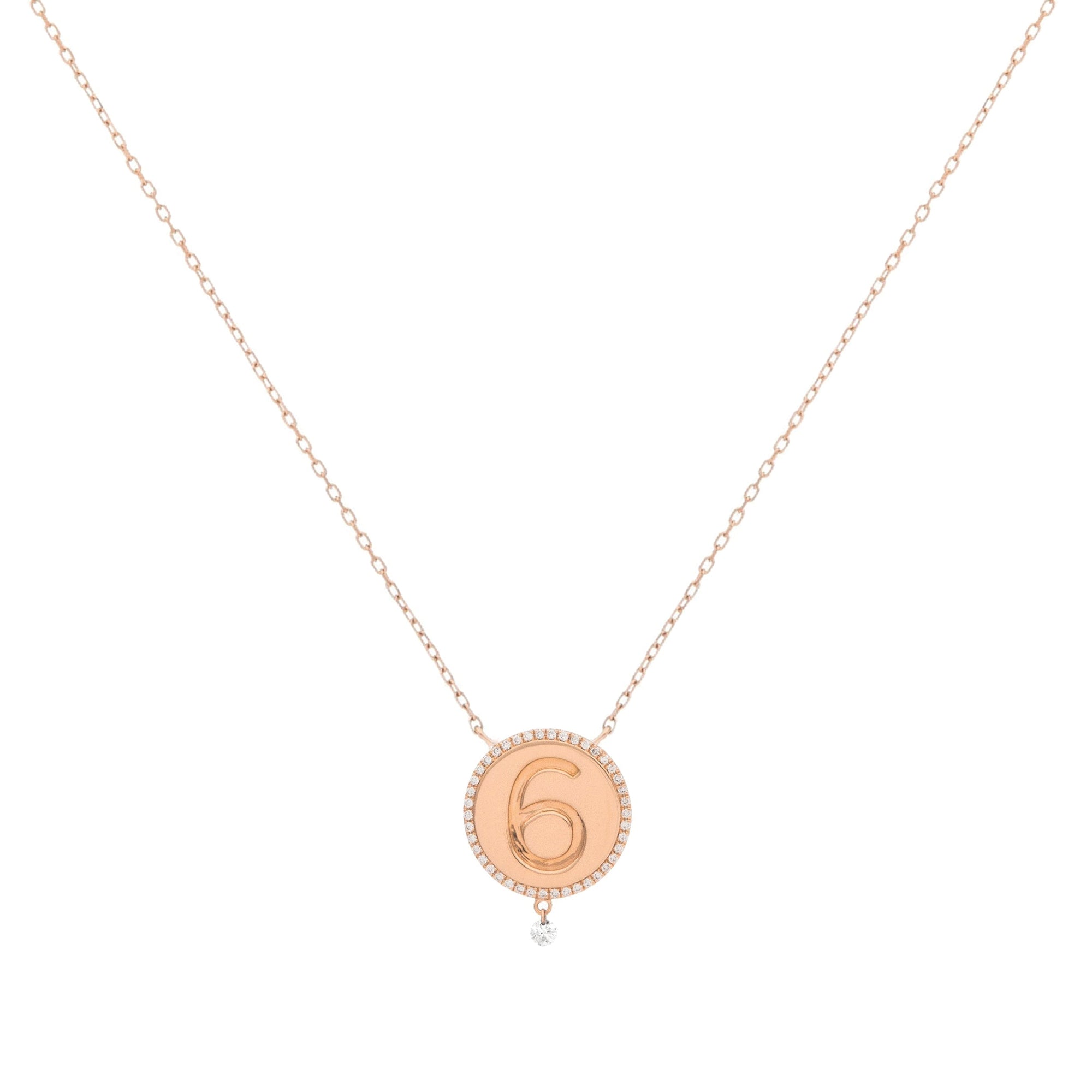Collier One Médaillon N°6 serti d'un diamant - Or Rose