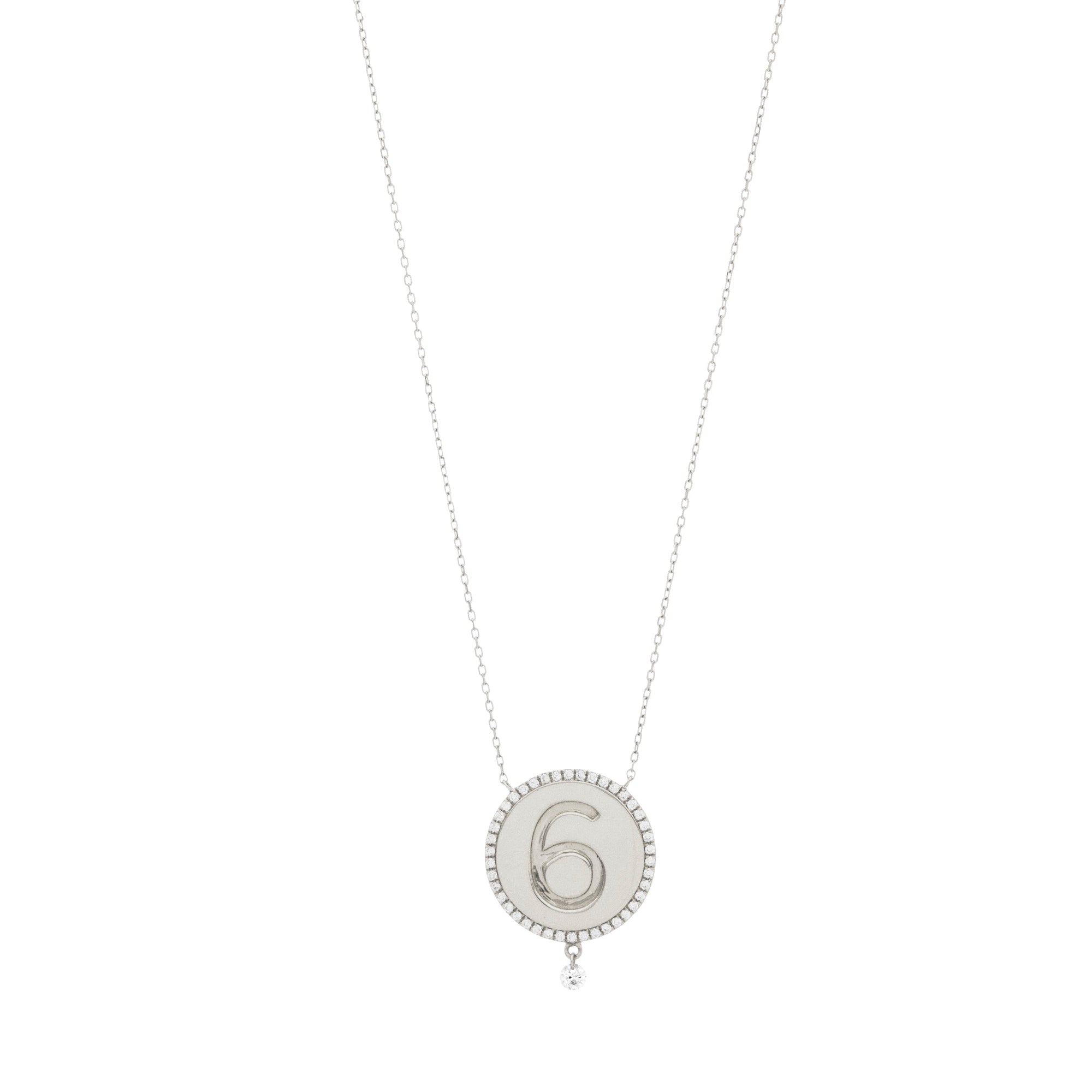 1qty NEW / Collier médaillon numéro 6-Blanc