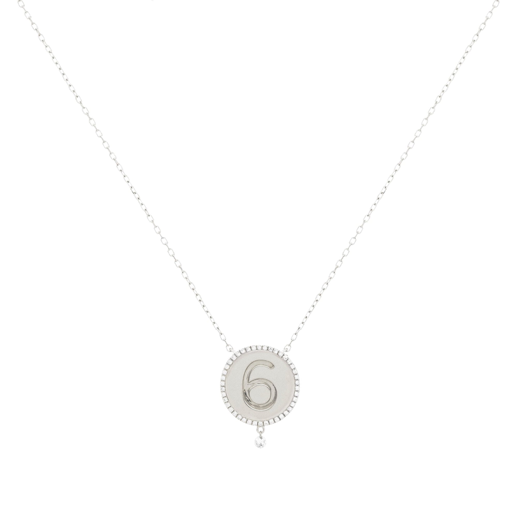 Collier One Médaillon N°6 serti d'un diamant - Or Blanc