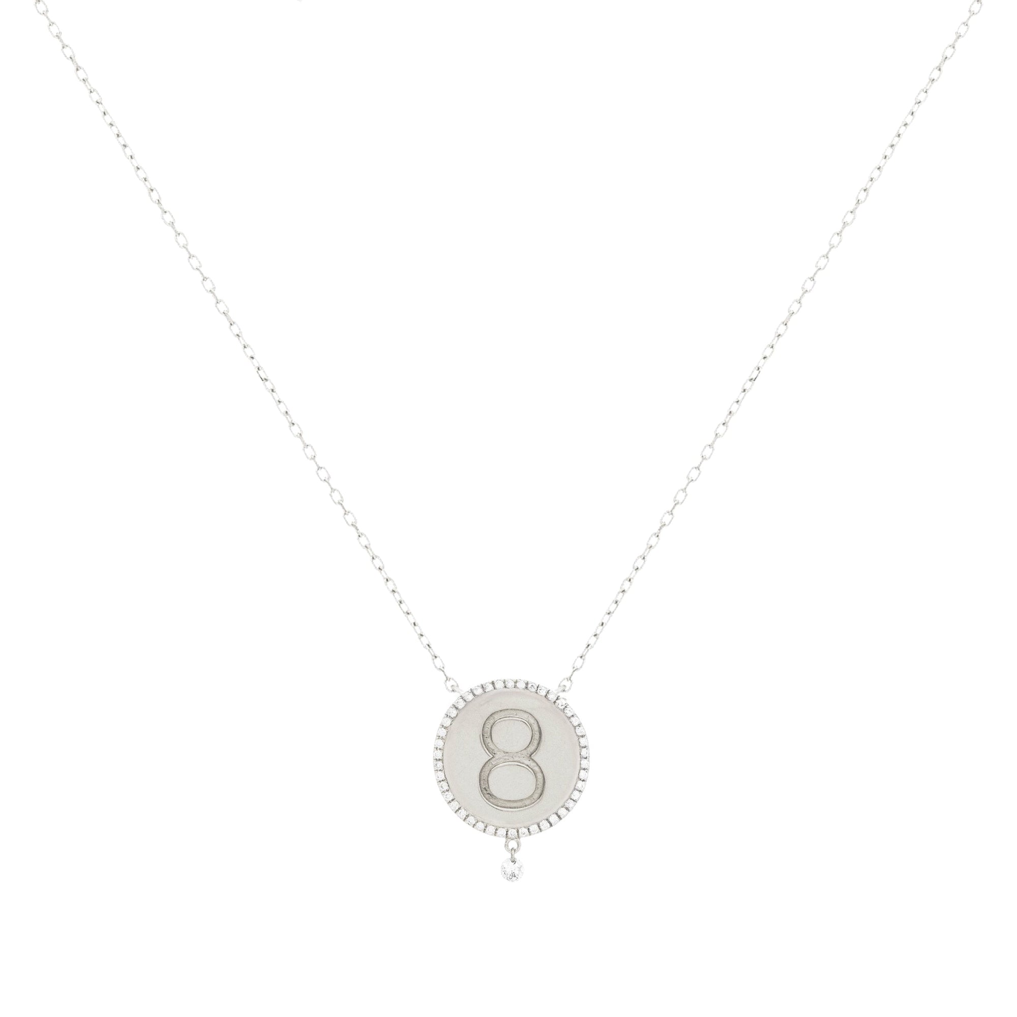 Collier One Médaillon N°8 serti d'un diamant - Or Blanc