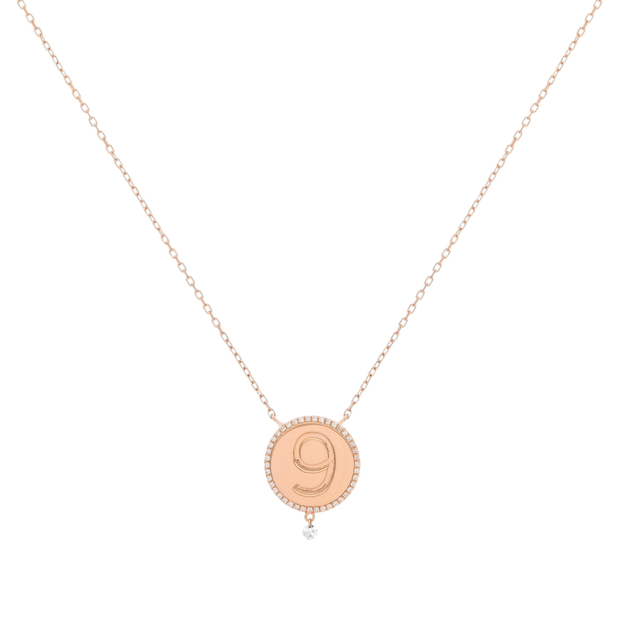 Collier One Médaillon N°9 serti d'un diamant - Or Rose