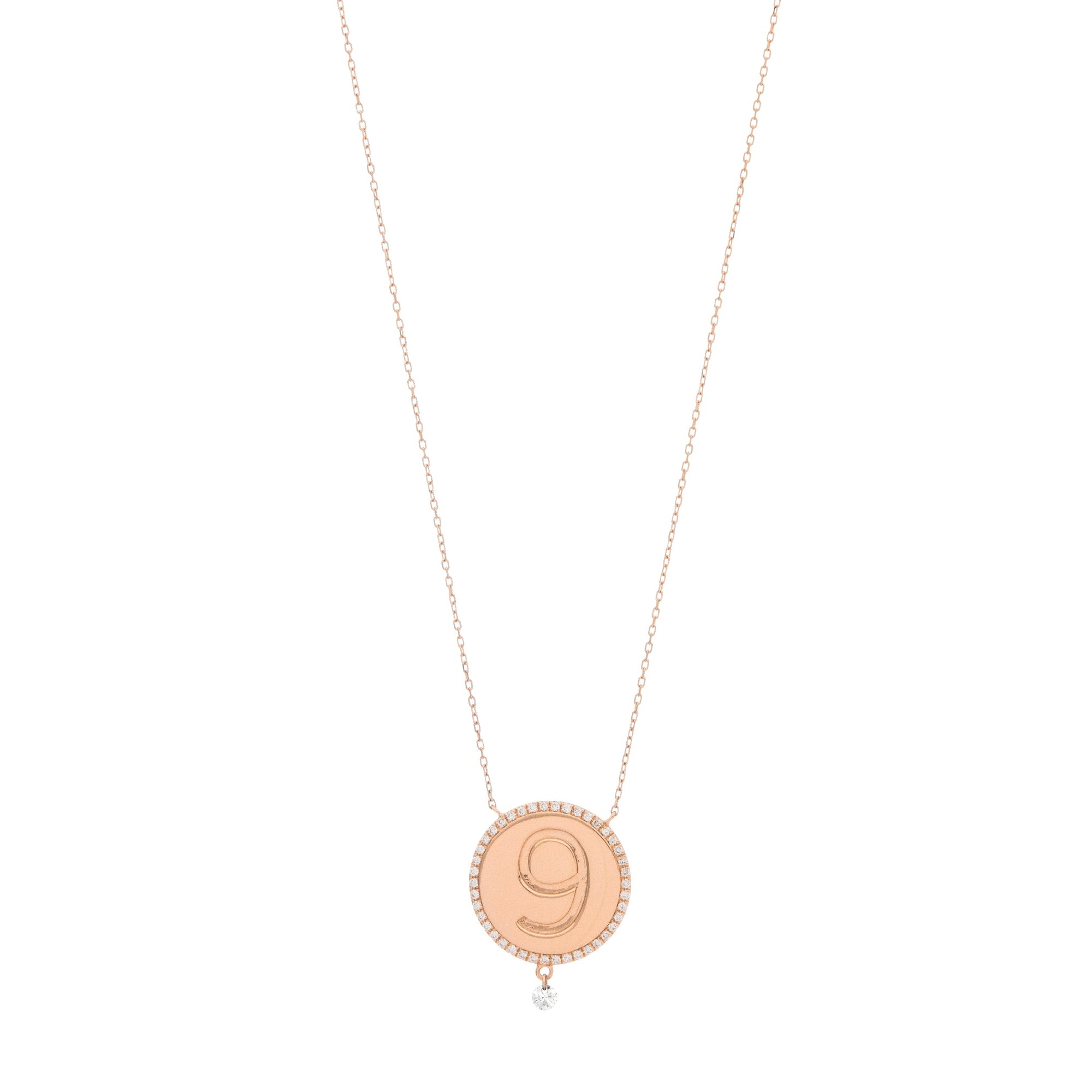 1qty NEW / Collier médaillon numéro 9-Rose
