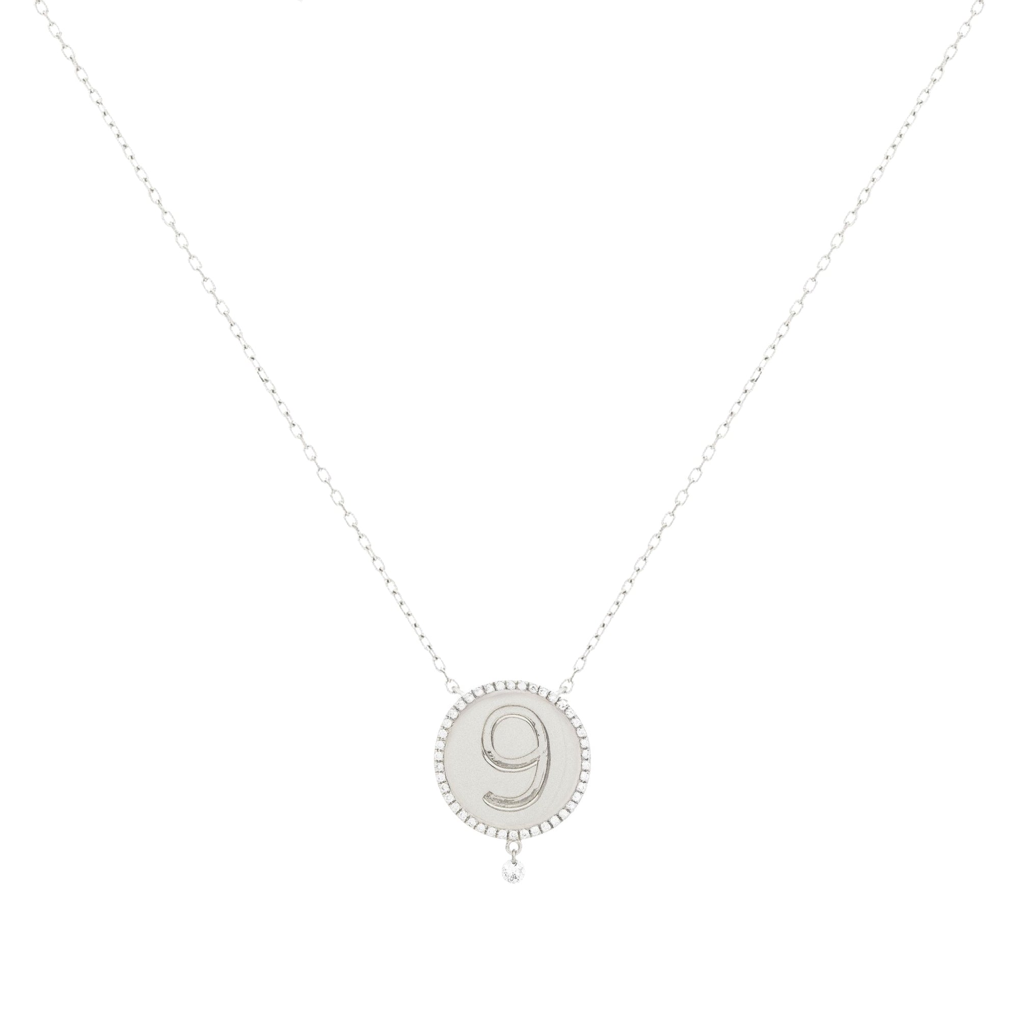 Collier One Médaillon N°9 serti d'un diamant - Or Blanc