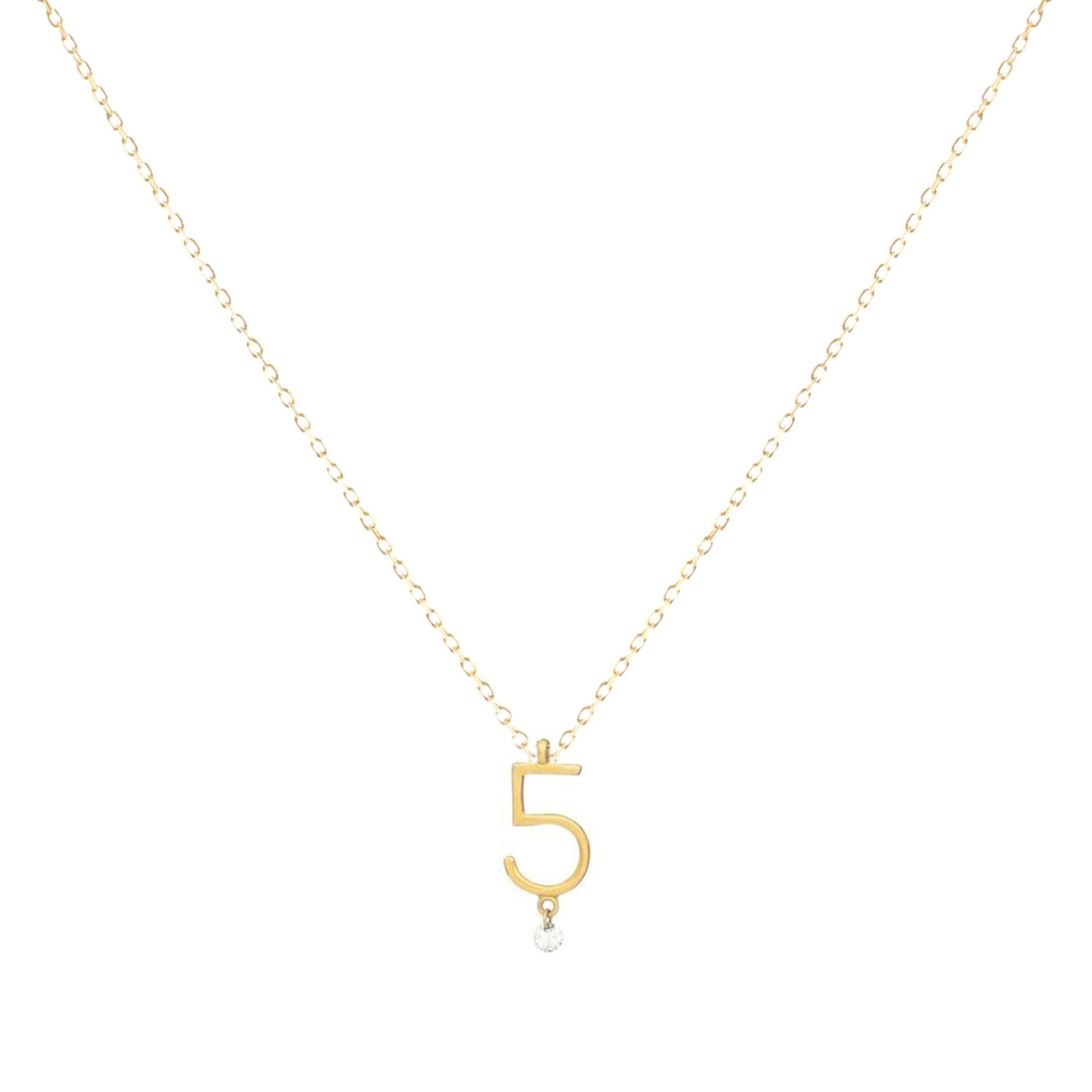 Collier Number N°5 serti d'un diamant - Or Jaune