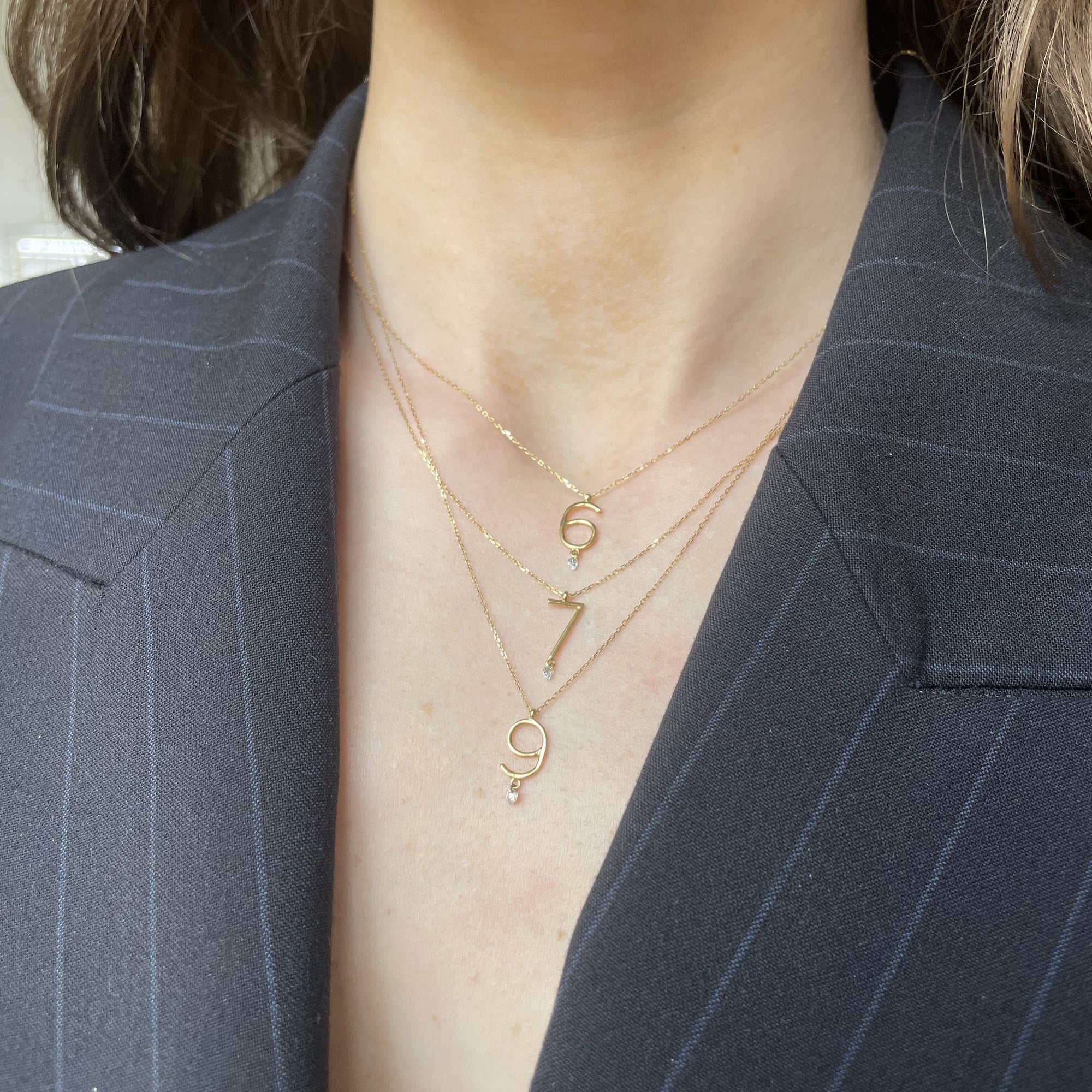 Collier Number N°9 serti d'un diamant - Or Jaune