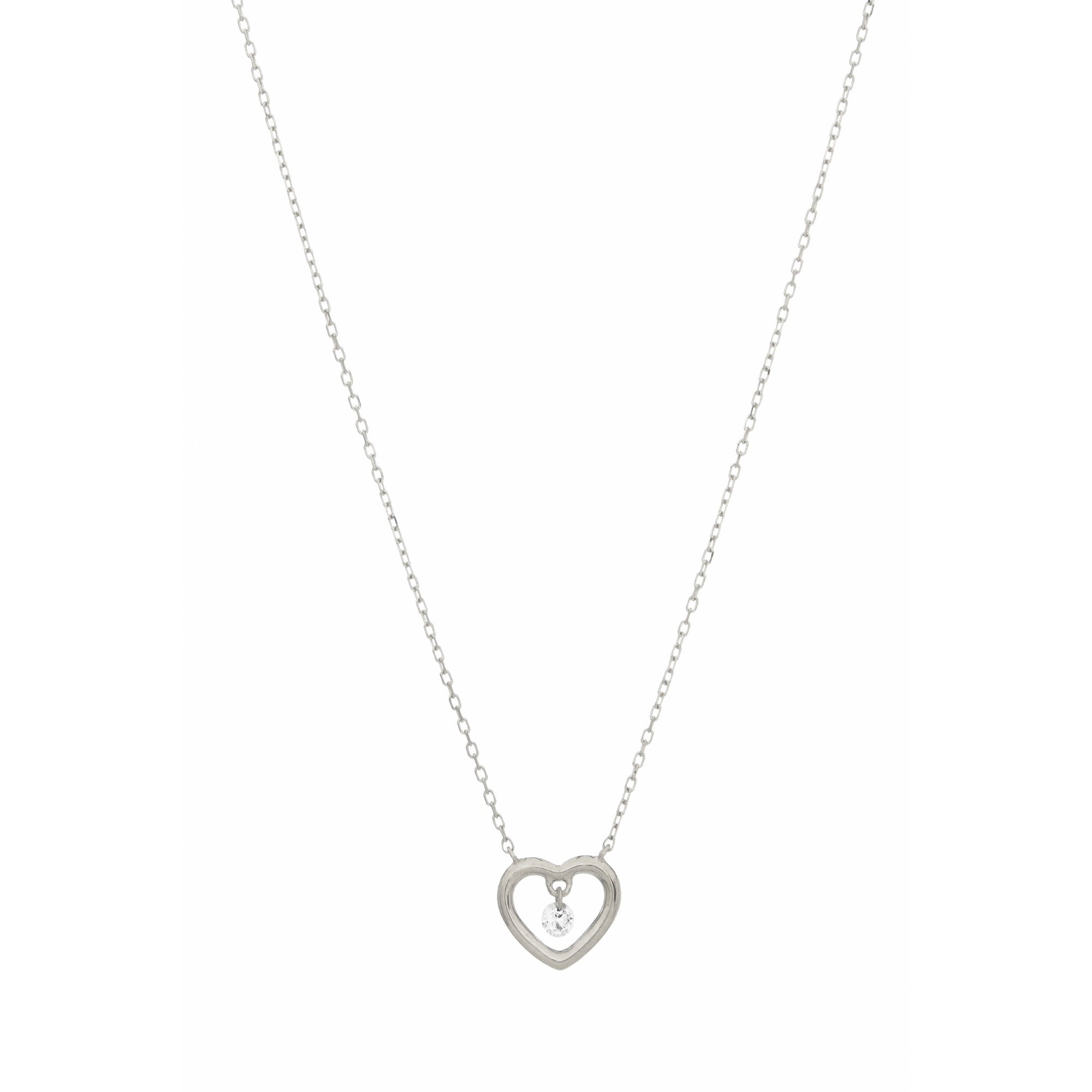 1qty NEW / Collier cœur 1 diamant -Blanc