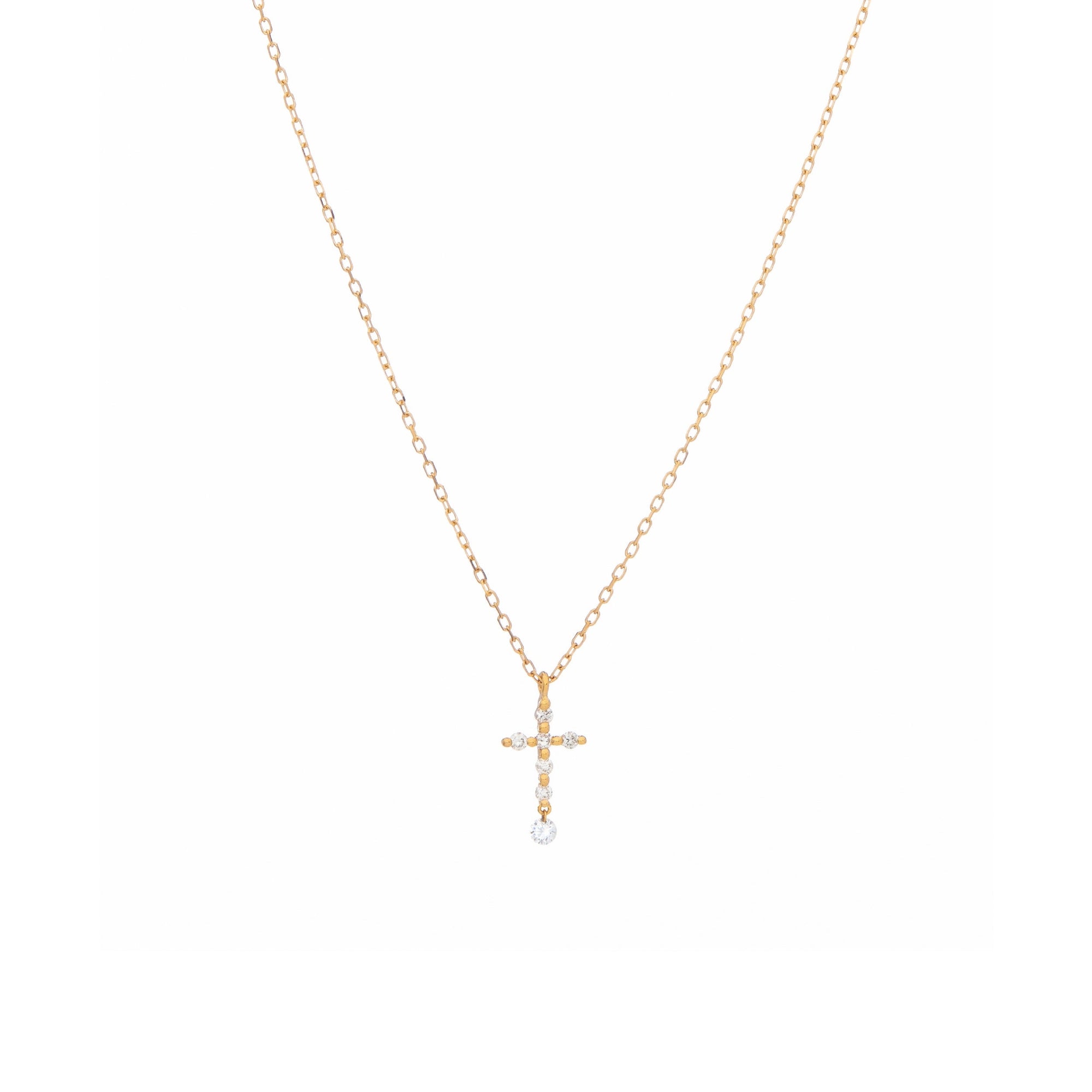 1qty NEW / Collier Croix, pavé, 1 diamant suspendu-Jaune