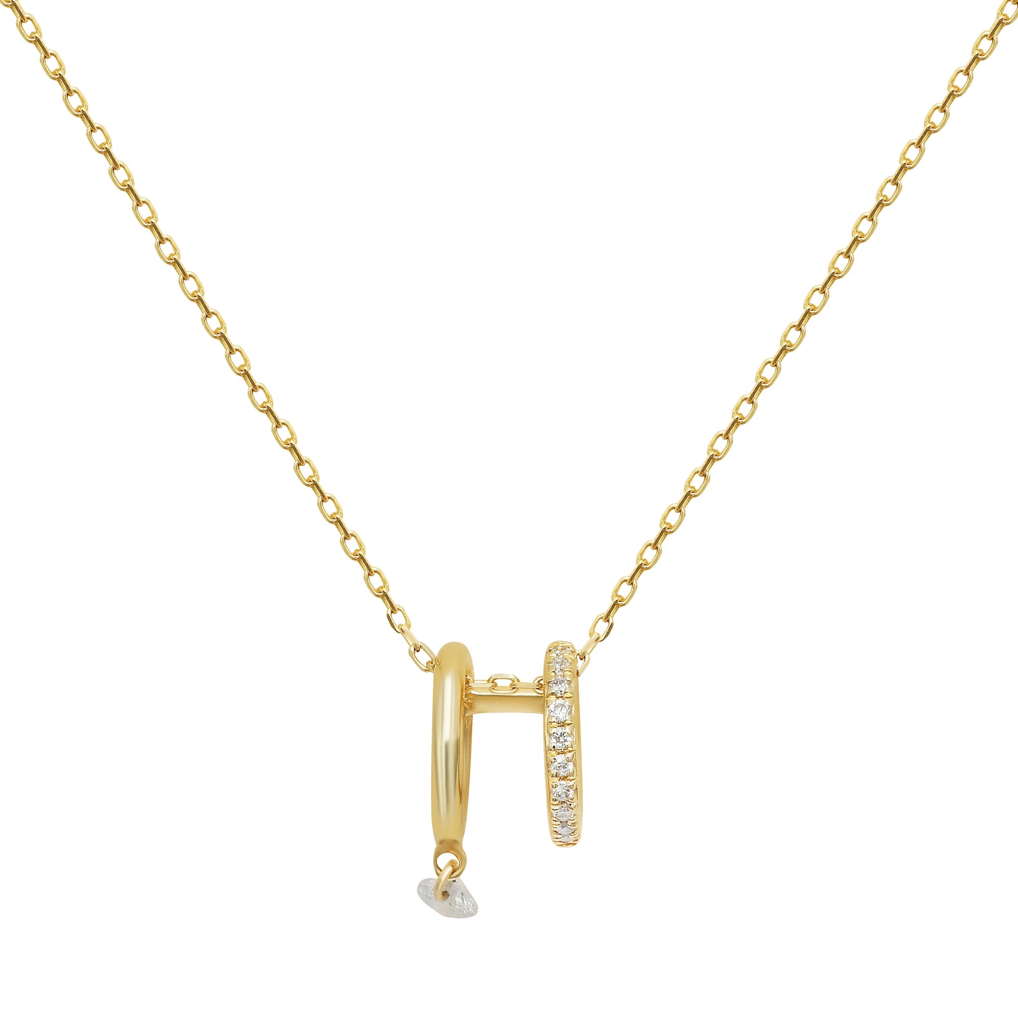 Collier Zeus double anneaux serti de diamants - Or Jaune