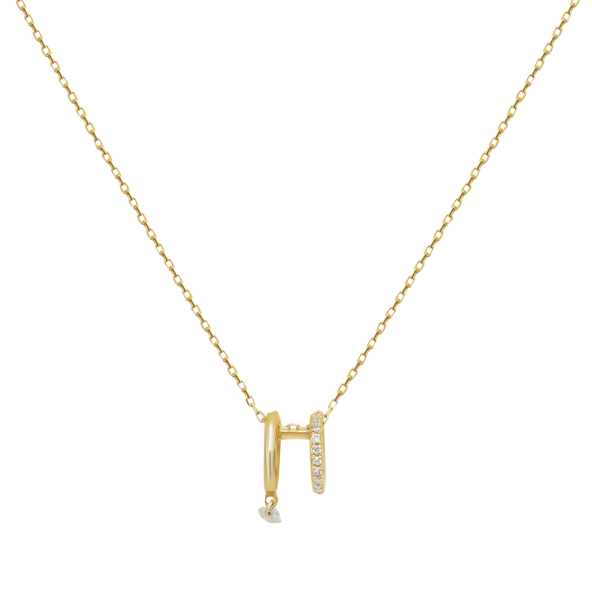 Collier Zeus double anneaux serti de diamants - Or Jaune