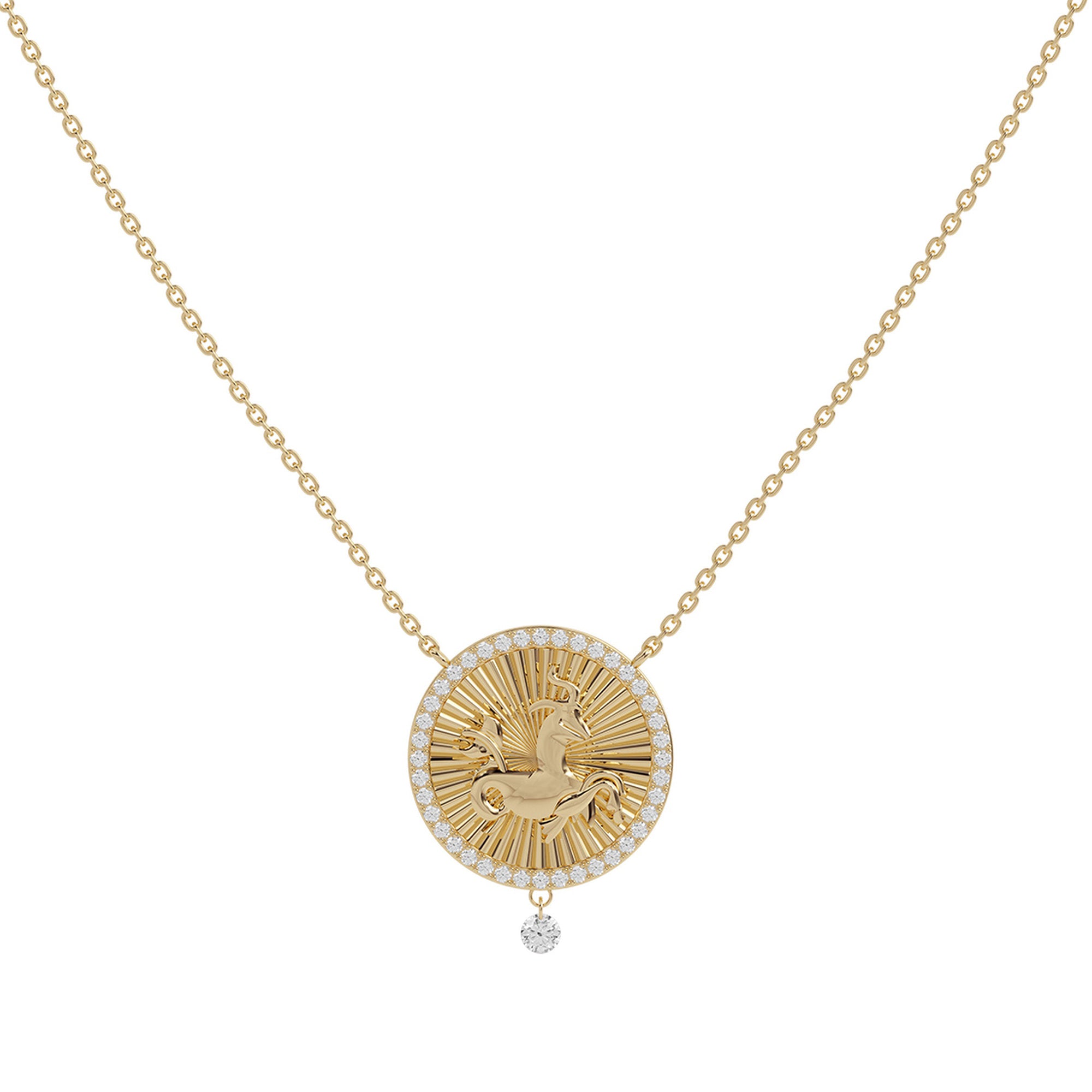 Collier Céleste Médaillon Bélier serti de diamants - Or Jaune