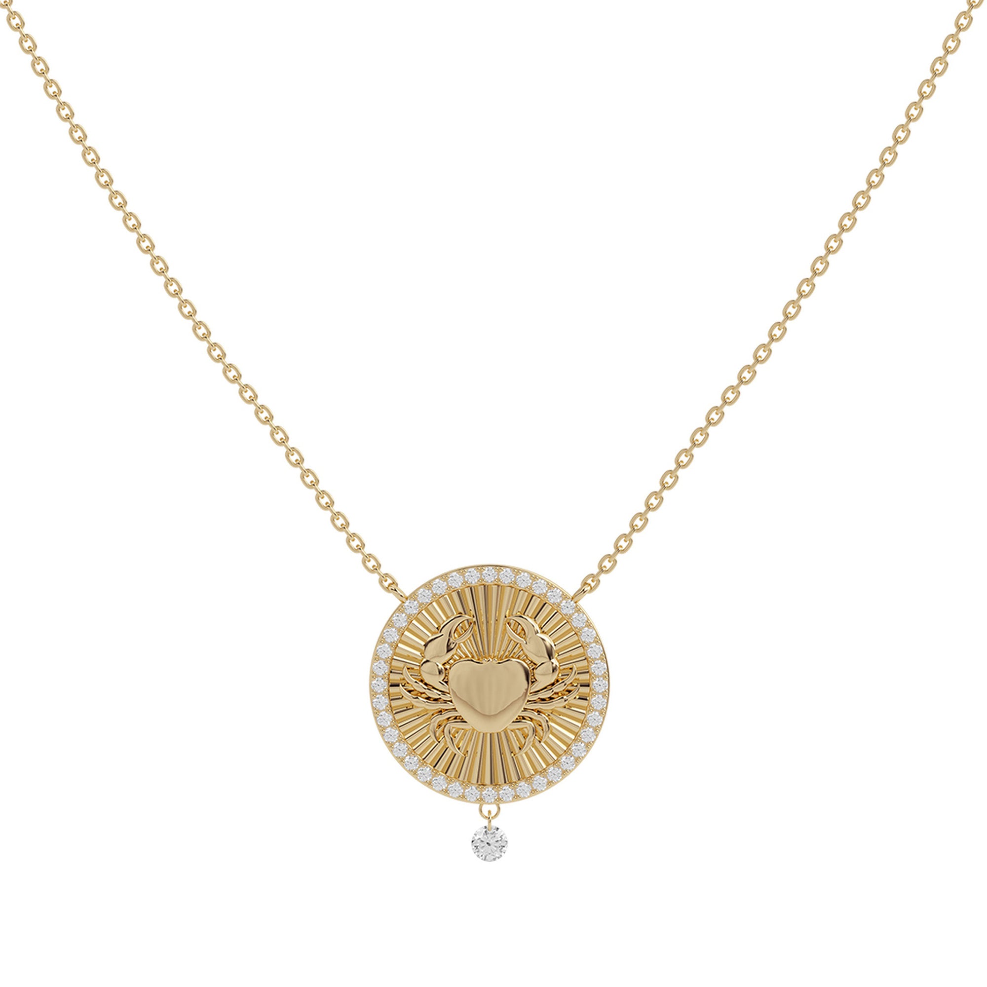 Collier Céleste Médaillon Cancer serti de diamants - Or Jaune