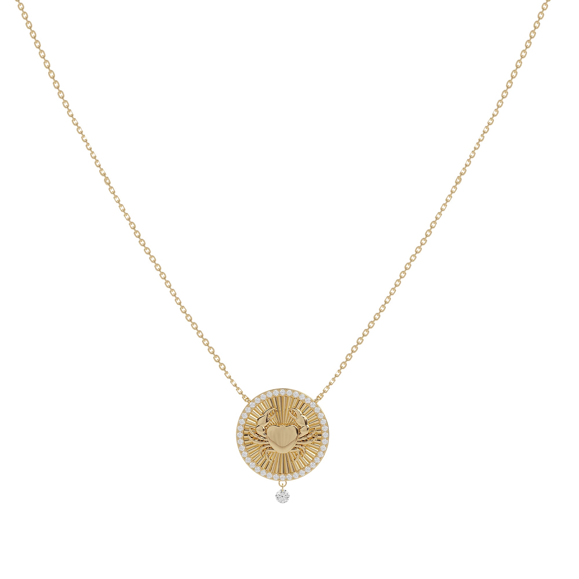 Collier Céleste Médaillon Cancer serti de diamants - Or Jaune
