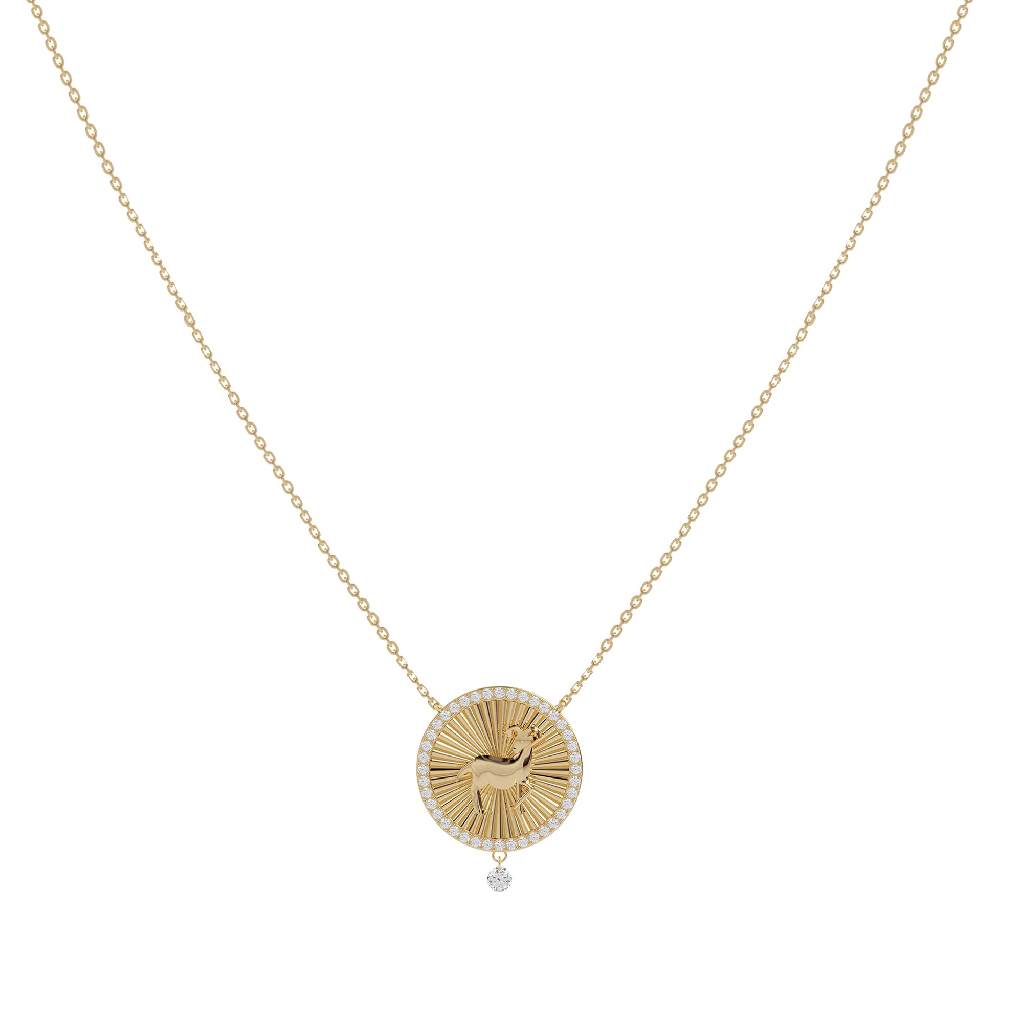 Collier Céleste Médaillon Capricorne serti de diamants - Or Jaune