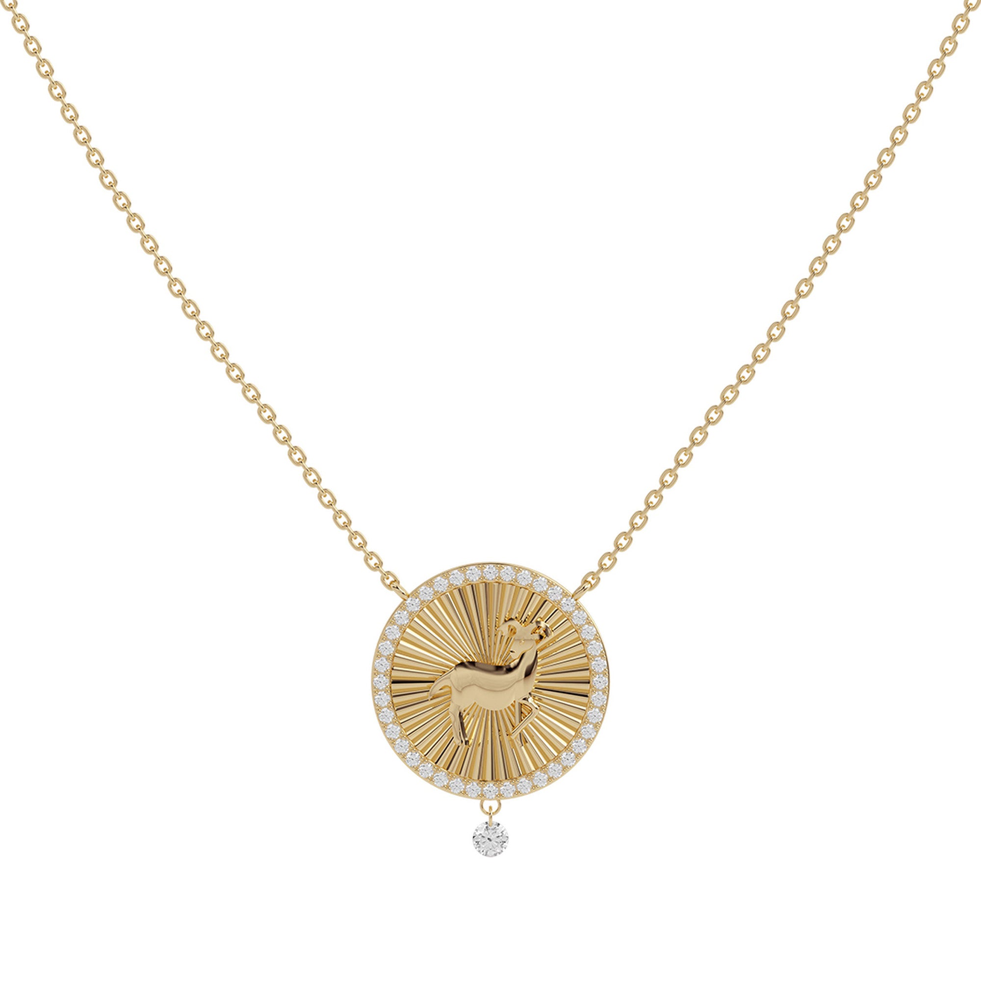Collier Céleste Médaillon Capricorne serti de diamants - Or Jaune