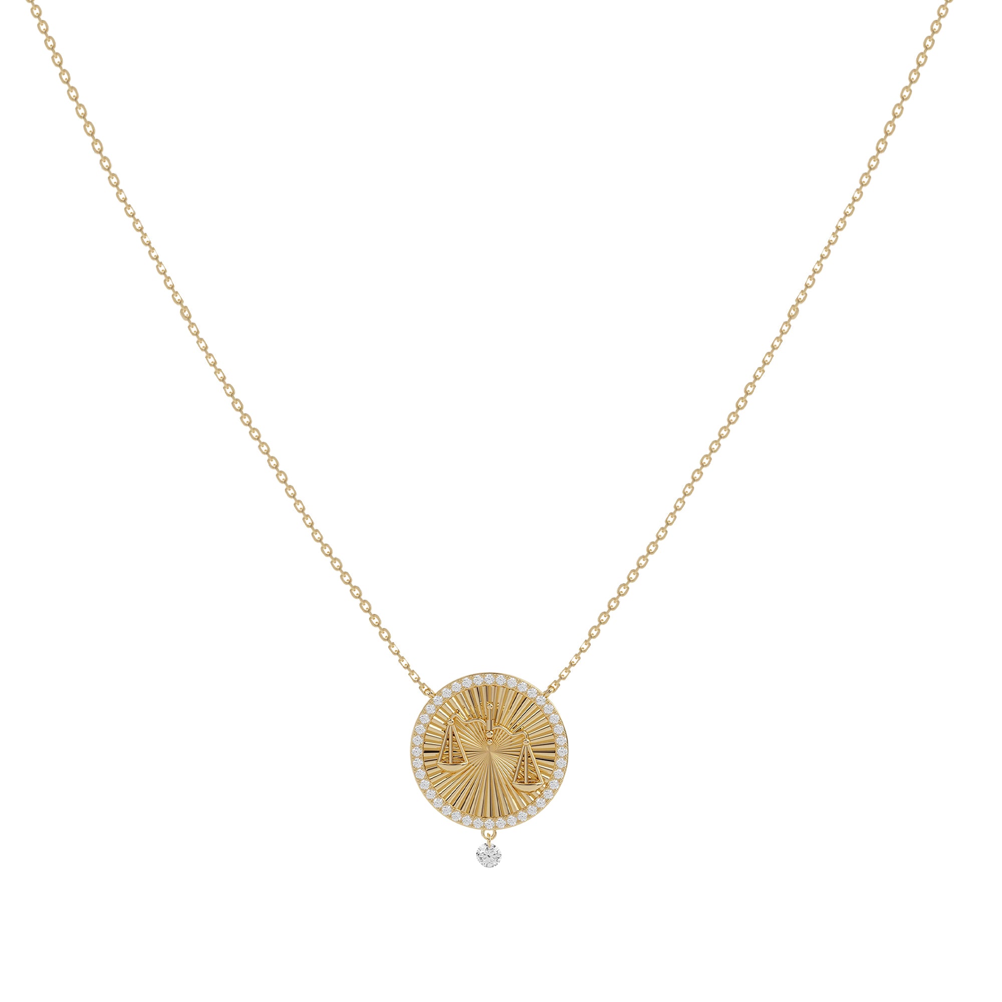 Collier Céleste Médaillon Balance serti de diamants - Or Jaune