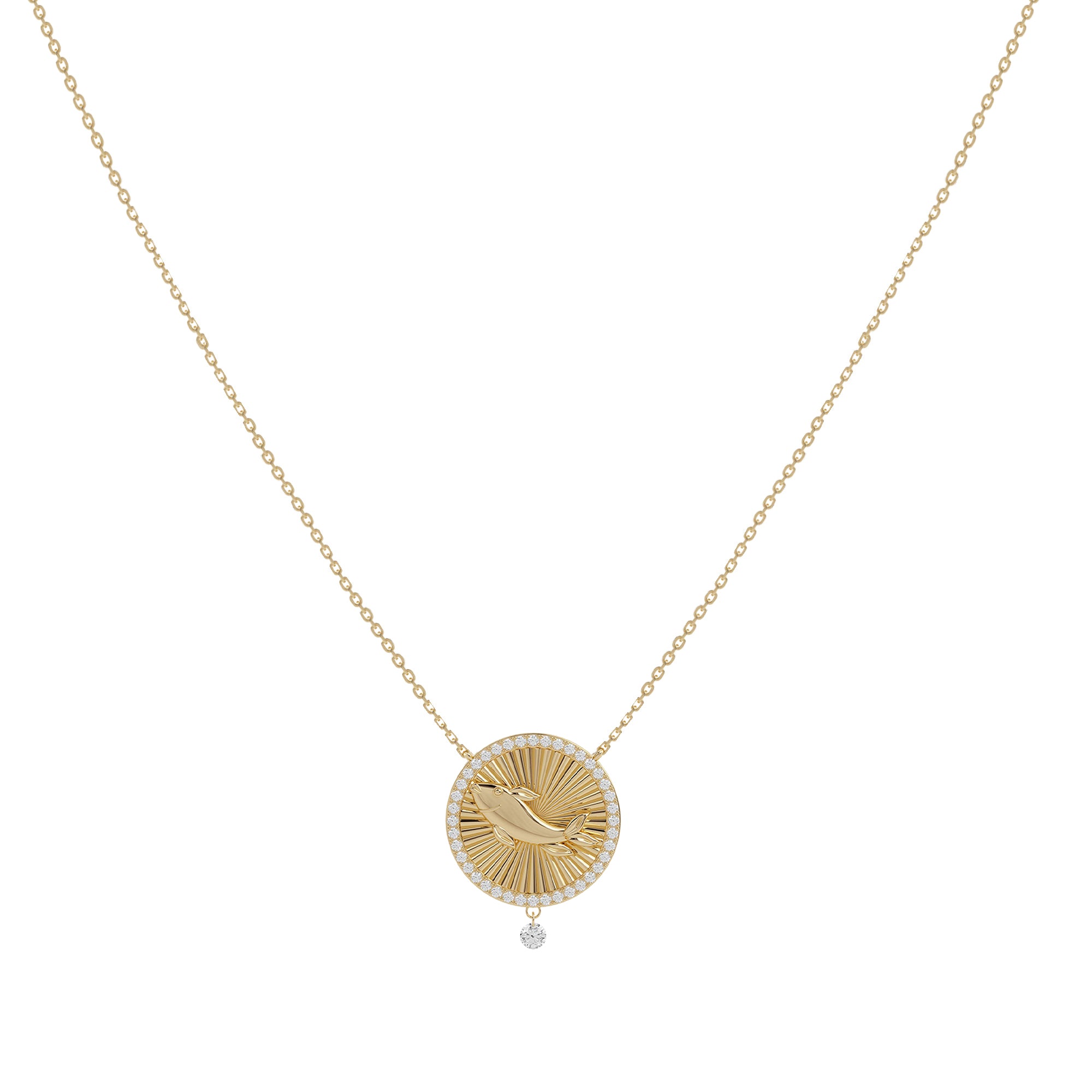 Celeste Pisces medallion necklace set with diamonds - Yellow Gold
